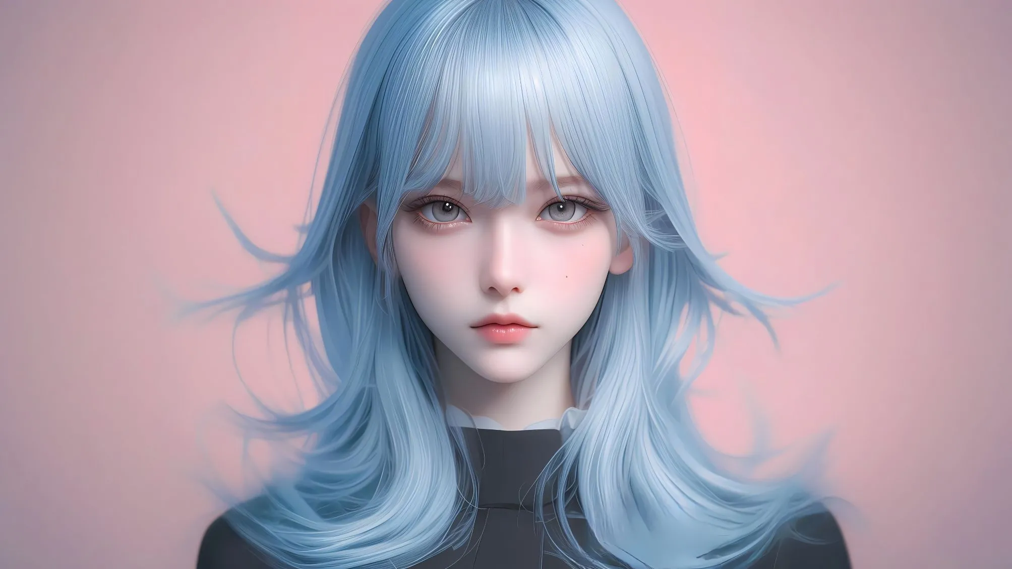 动漫 AI 蓝头发少女 高颜值 壁纸预览