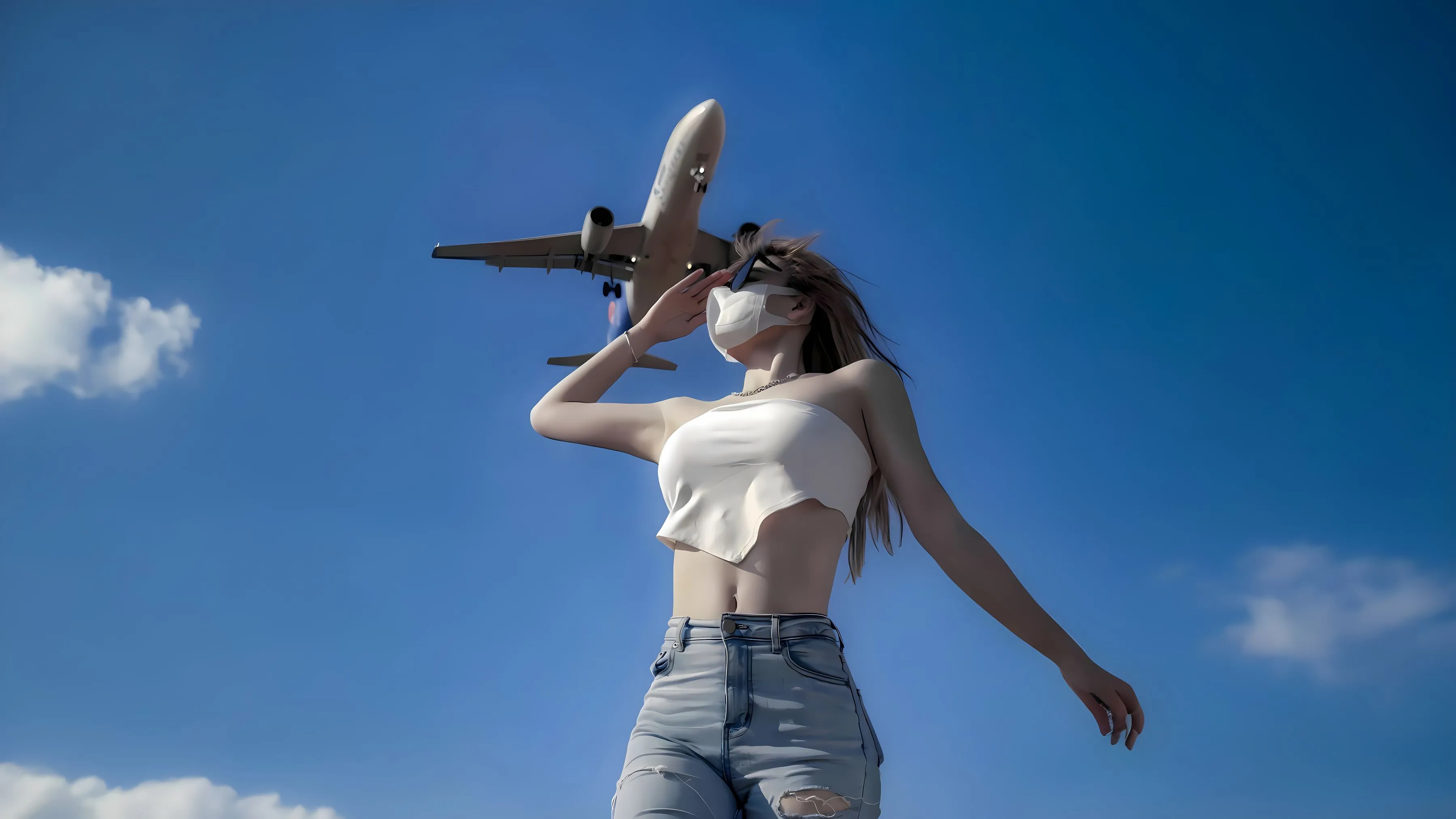 美女 氛围感写真 蓝天 高颜值 壁纸预览
