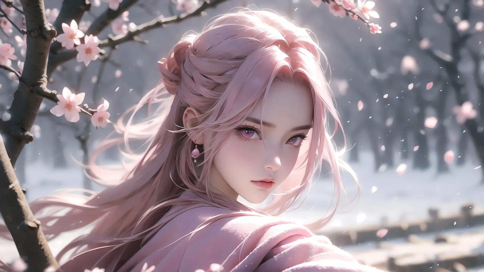 动漫 ai绘画 古风美人 粉发少女 壁纸预览