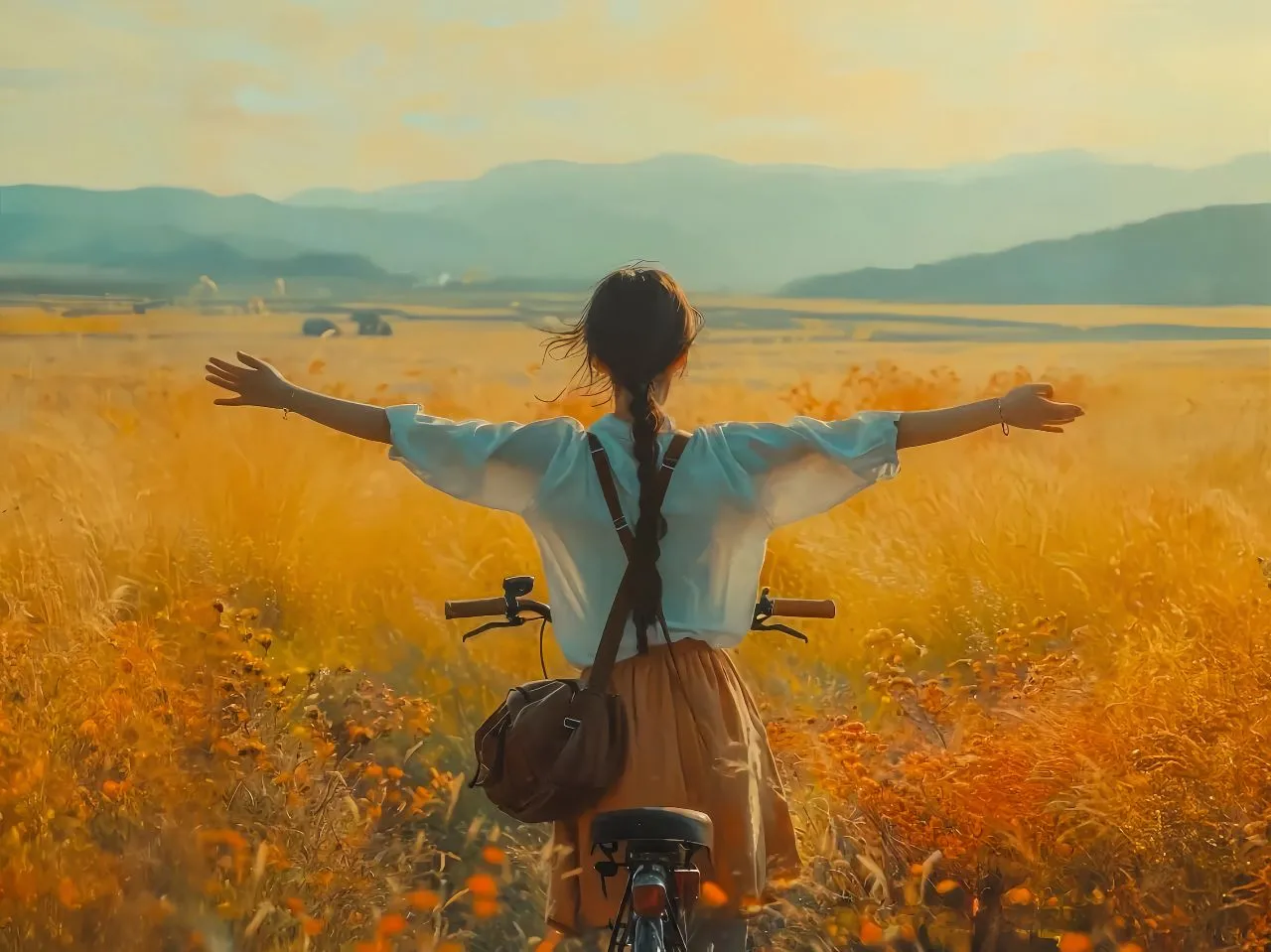 风景 美女 田园风景 花中少女 治愈 壁纸预览
