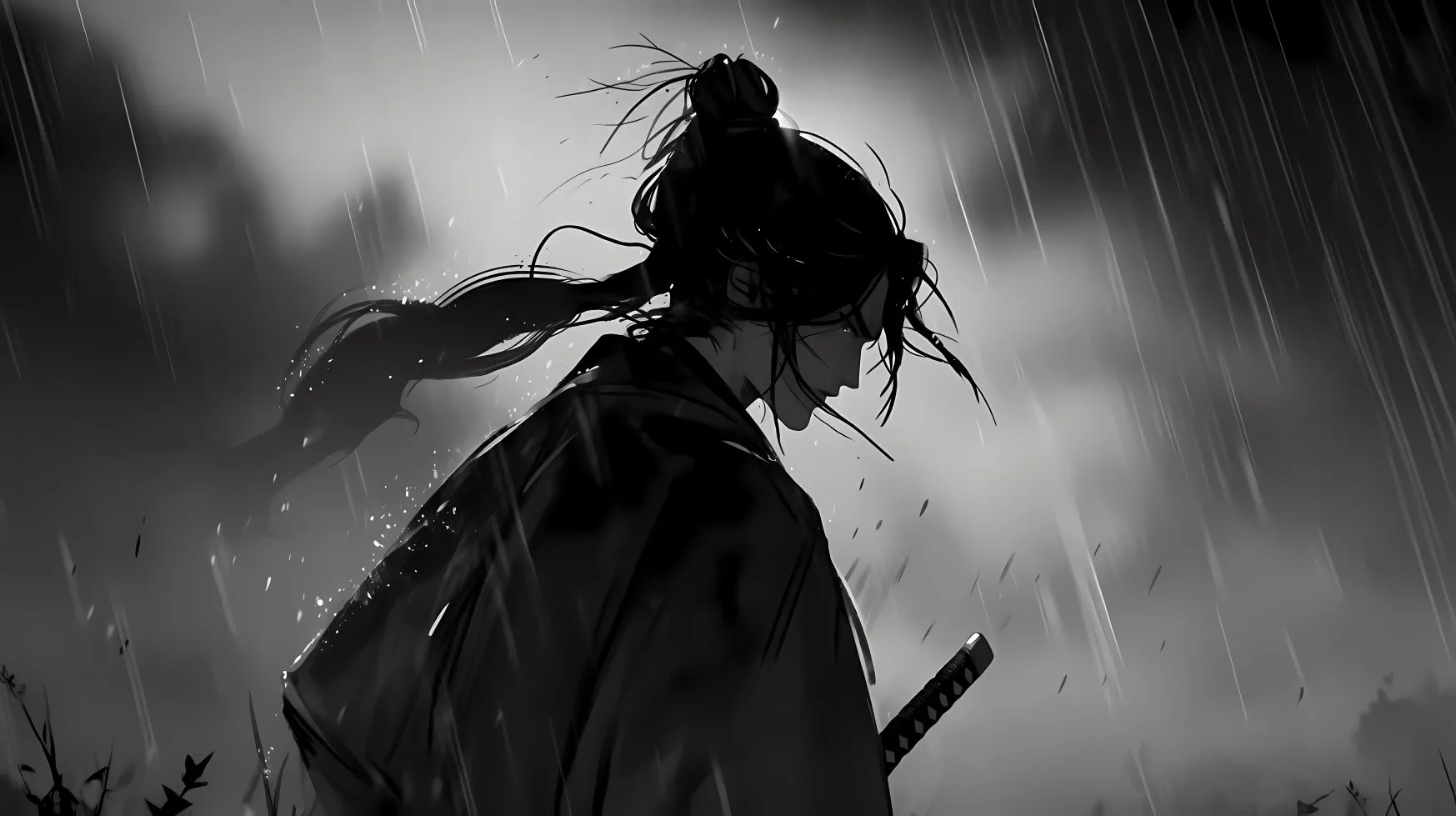 动漫 雨夜 剑士 壁纸预览