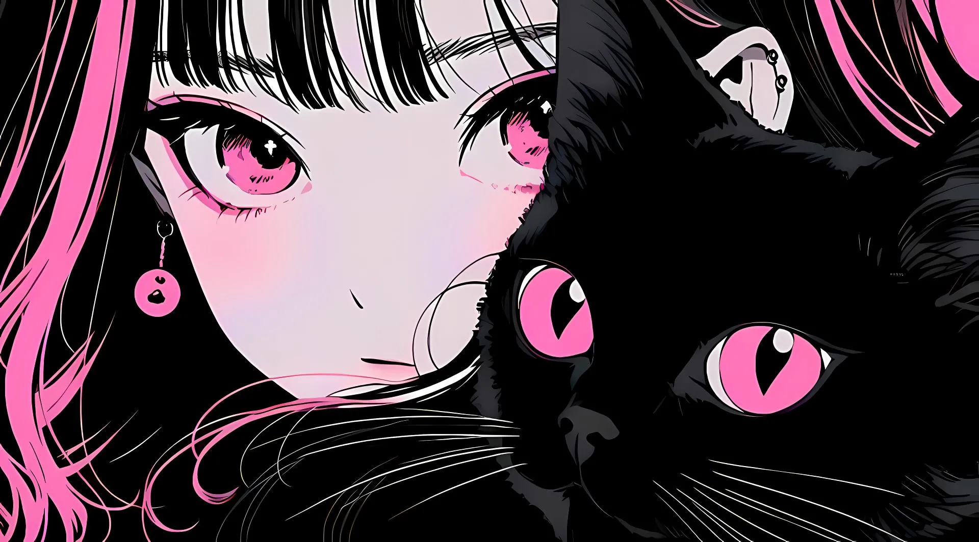 插画 少女与猫 壁纸预览