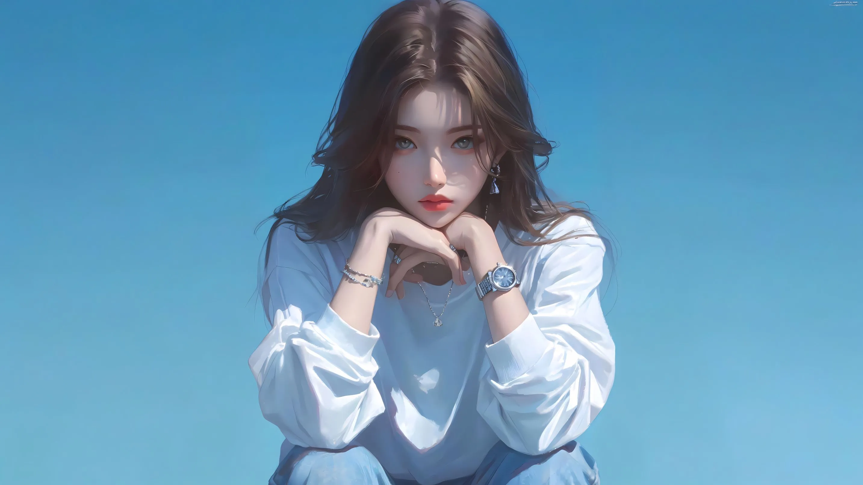 动漫 沉思的冷峻少女 ai绘画 壁纸预览