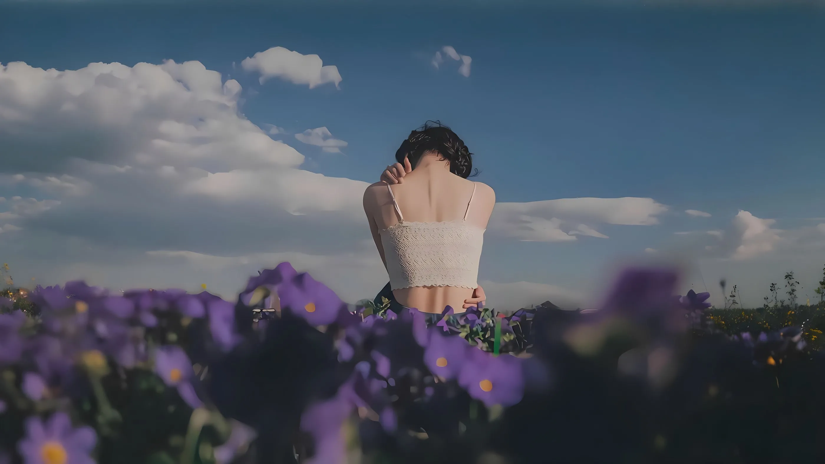 插画 花中少女 治愈 壁纸预览