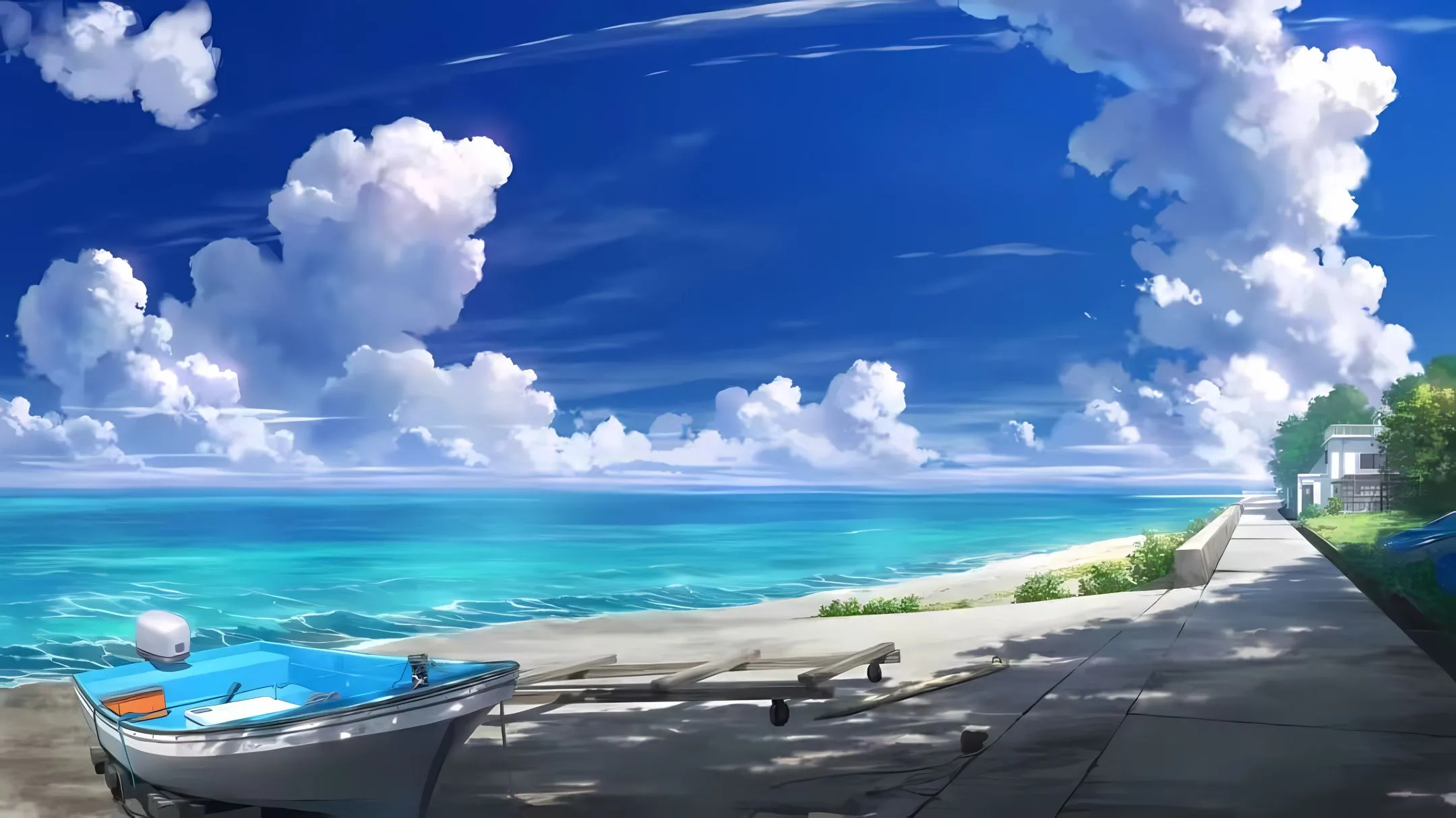 动漫 动漫场景 蓝天白云 大海 治愈 壁纸预览