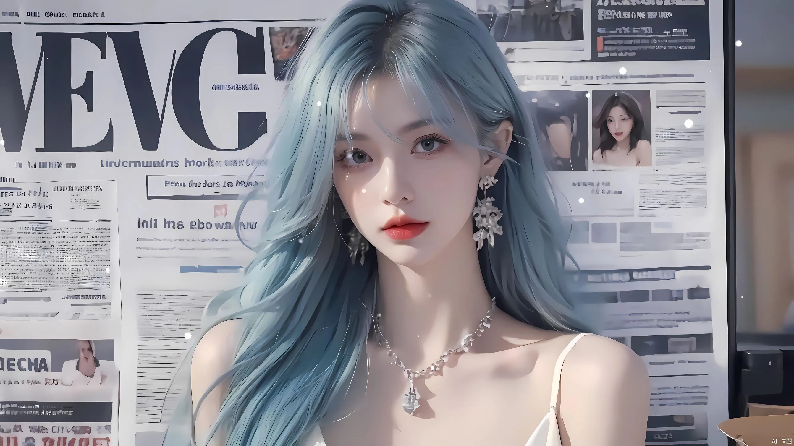 动漫 报纸美女 绝美 蓝发少女 壁纸预览