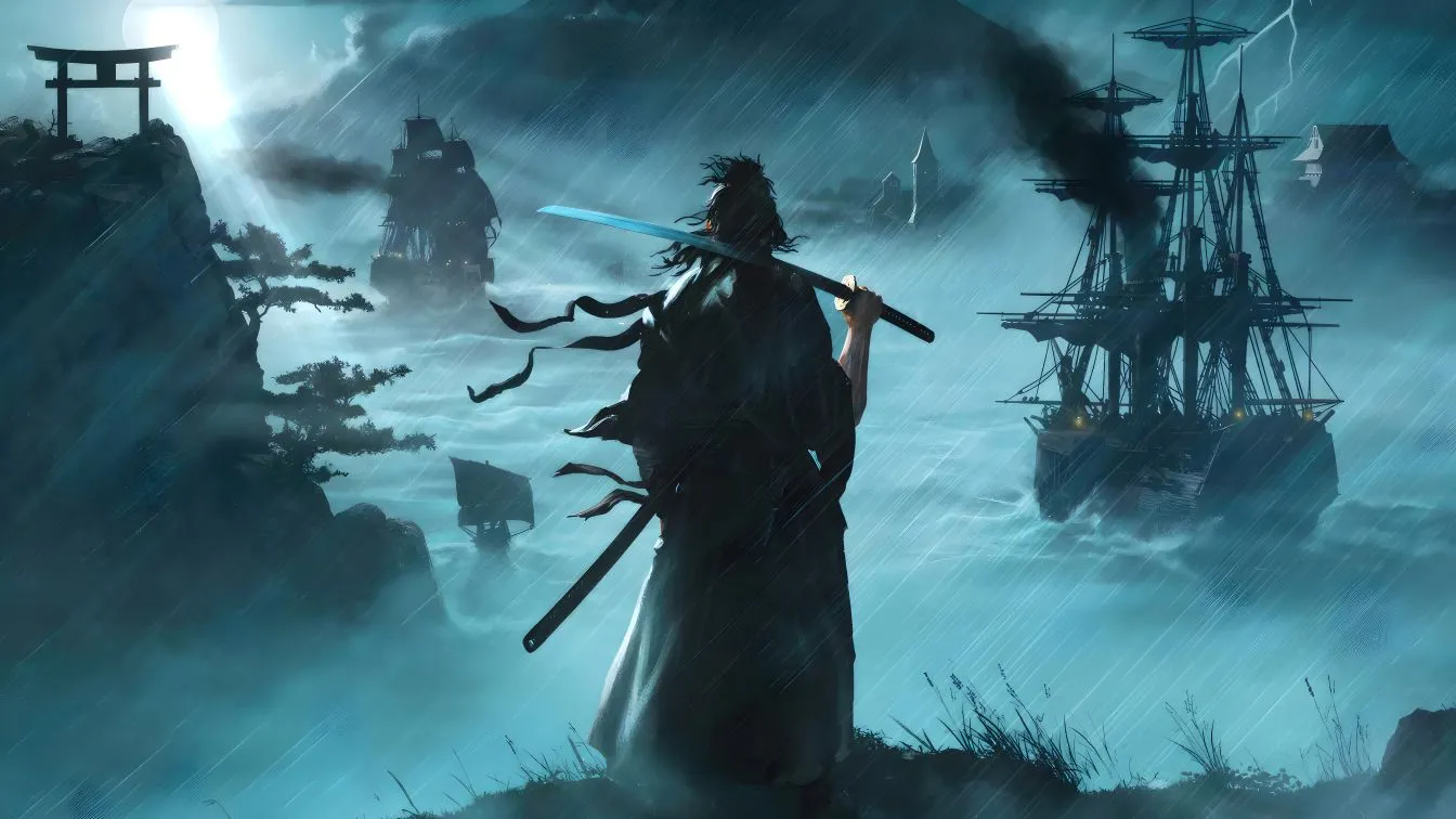 动漫 剑客 侠士 雨夜 壁纸预览
