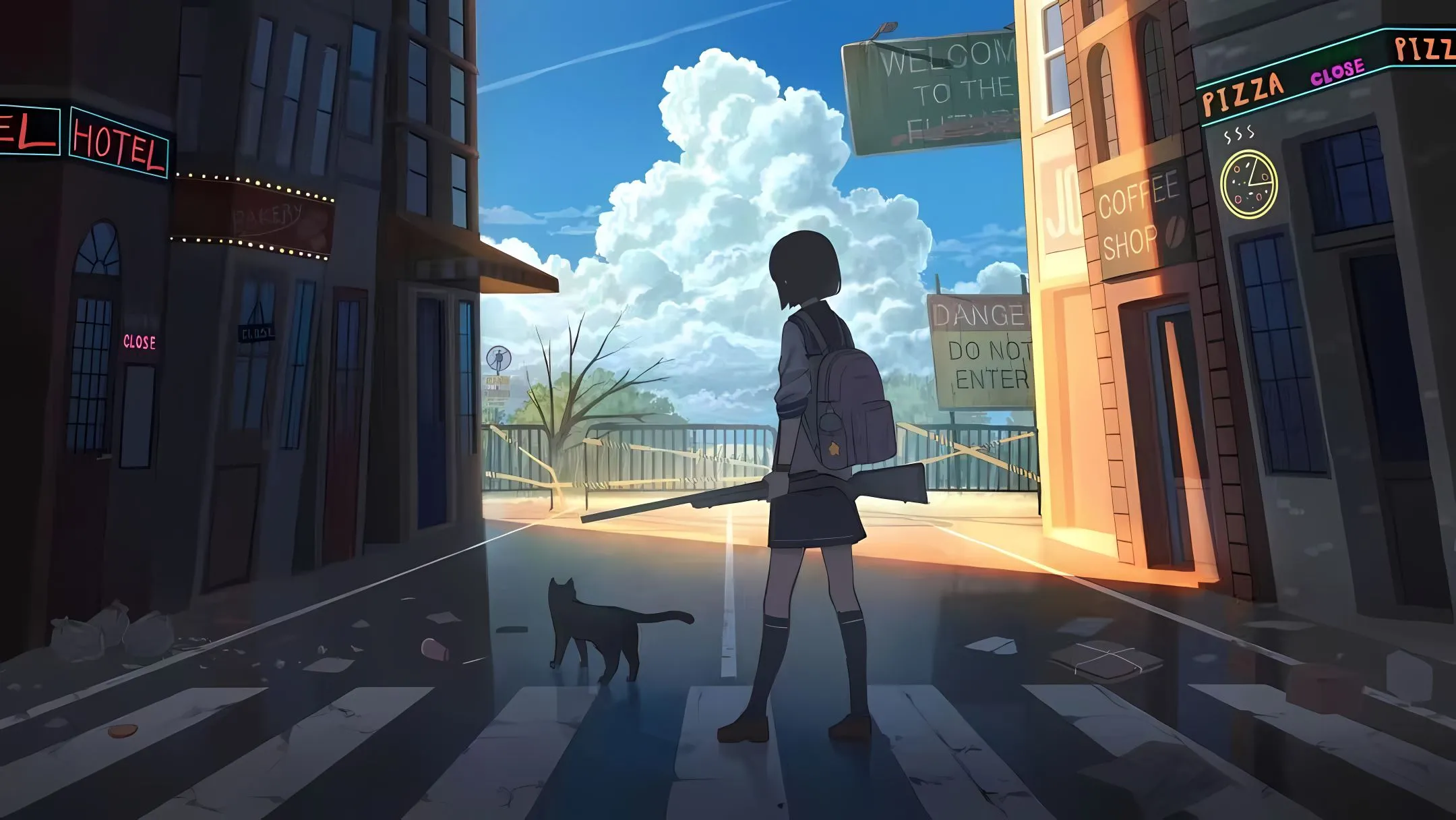 动漫 动漫少女 街道 治愈 壁纸预览