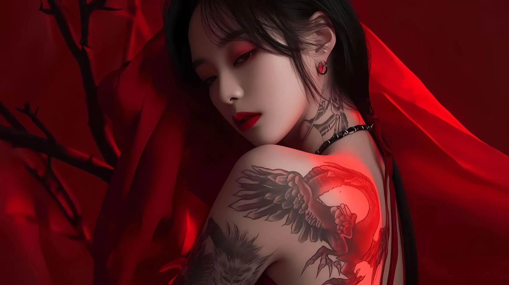 美女 高颜值 红色少女 氛围感写真 壁纸预览