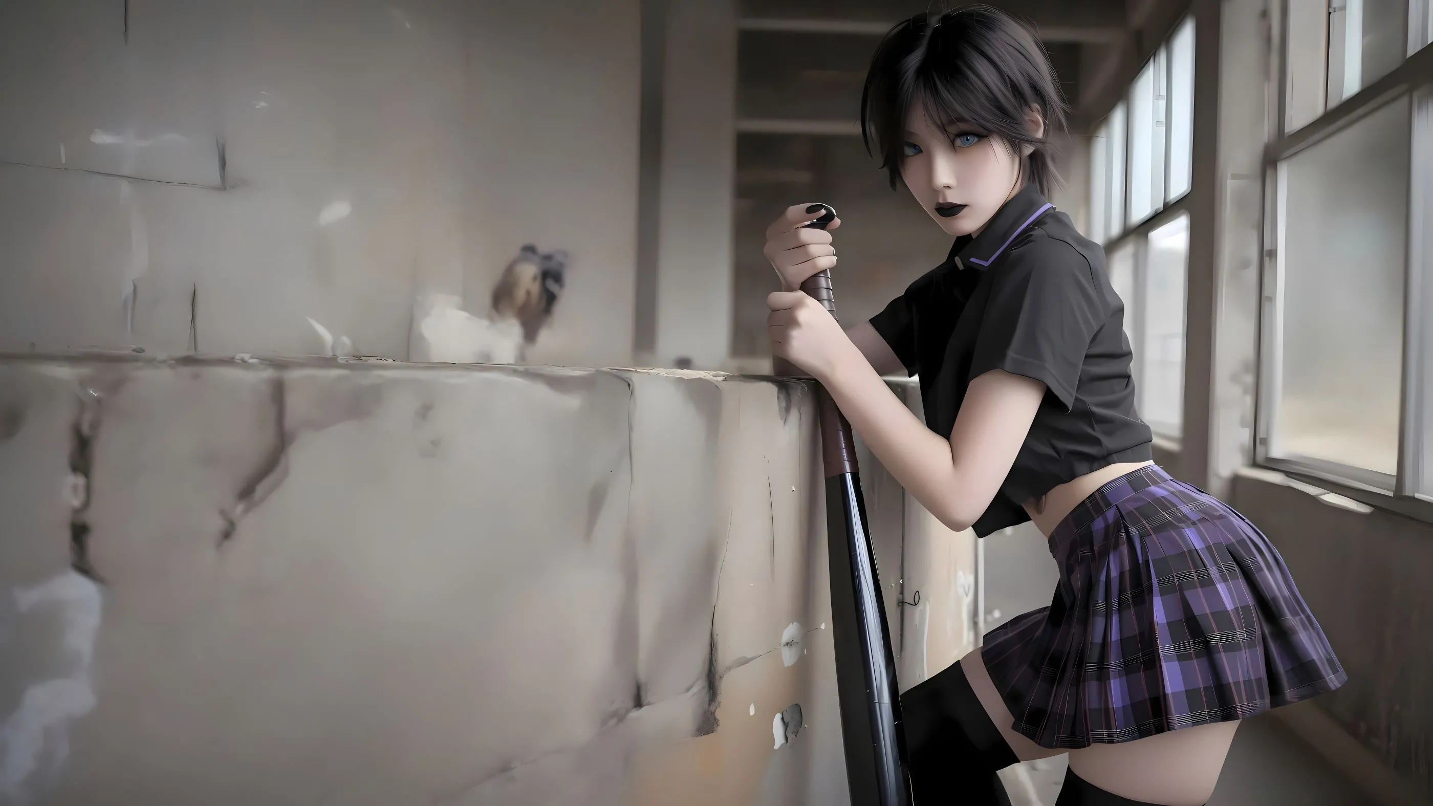 美女 JK制服少女 暗黑系 黑丝少女 壁纸预览