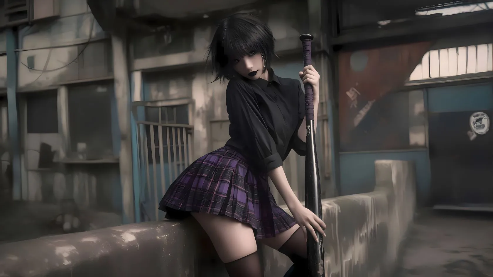 美女 JK制服少女 暗黑系 黑丝少女 壁纸预览
