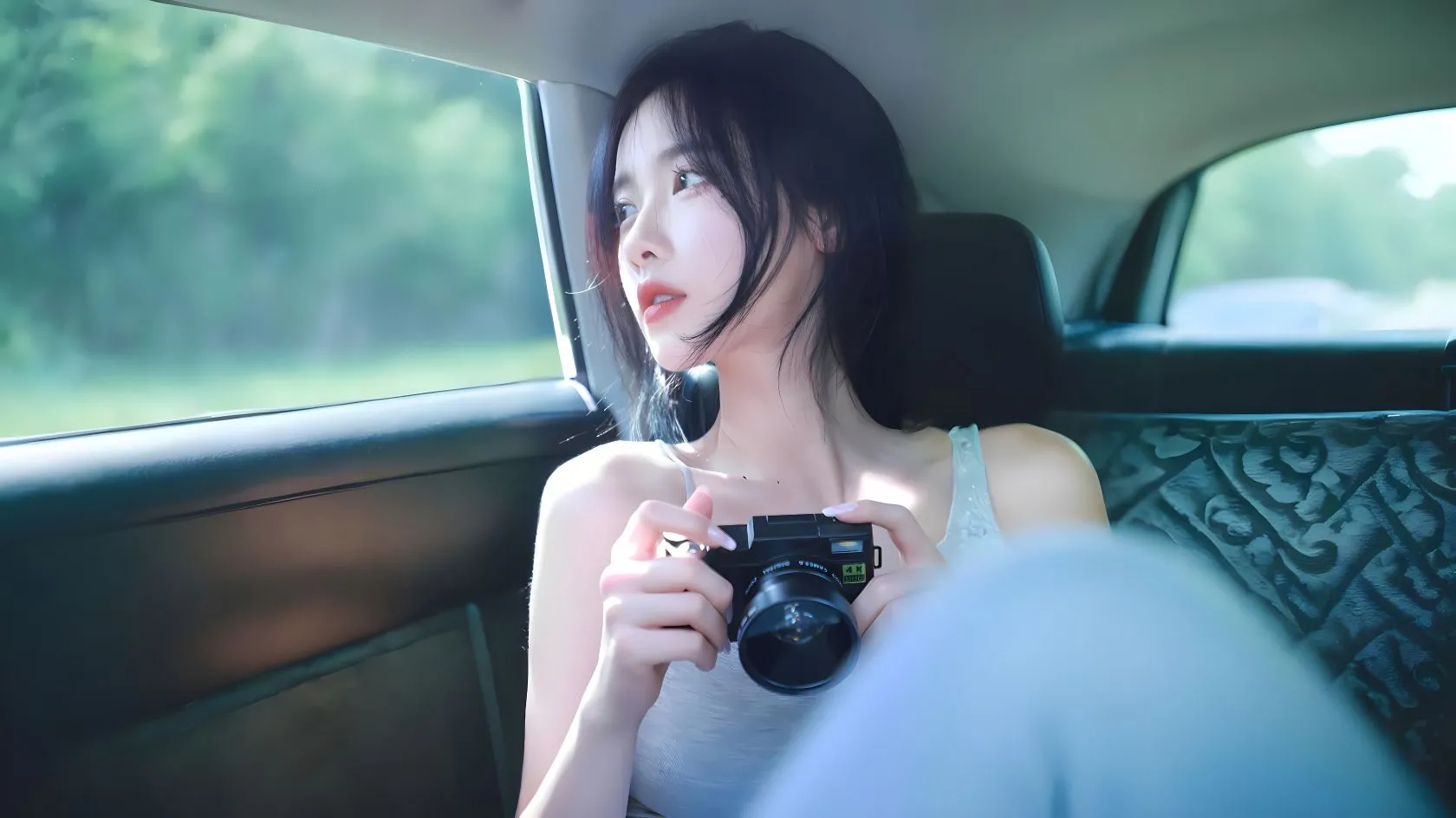 美女 车窗的摄影少女 青春活力 阳光 高颜值 壁纸预览