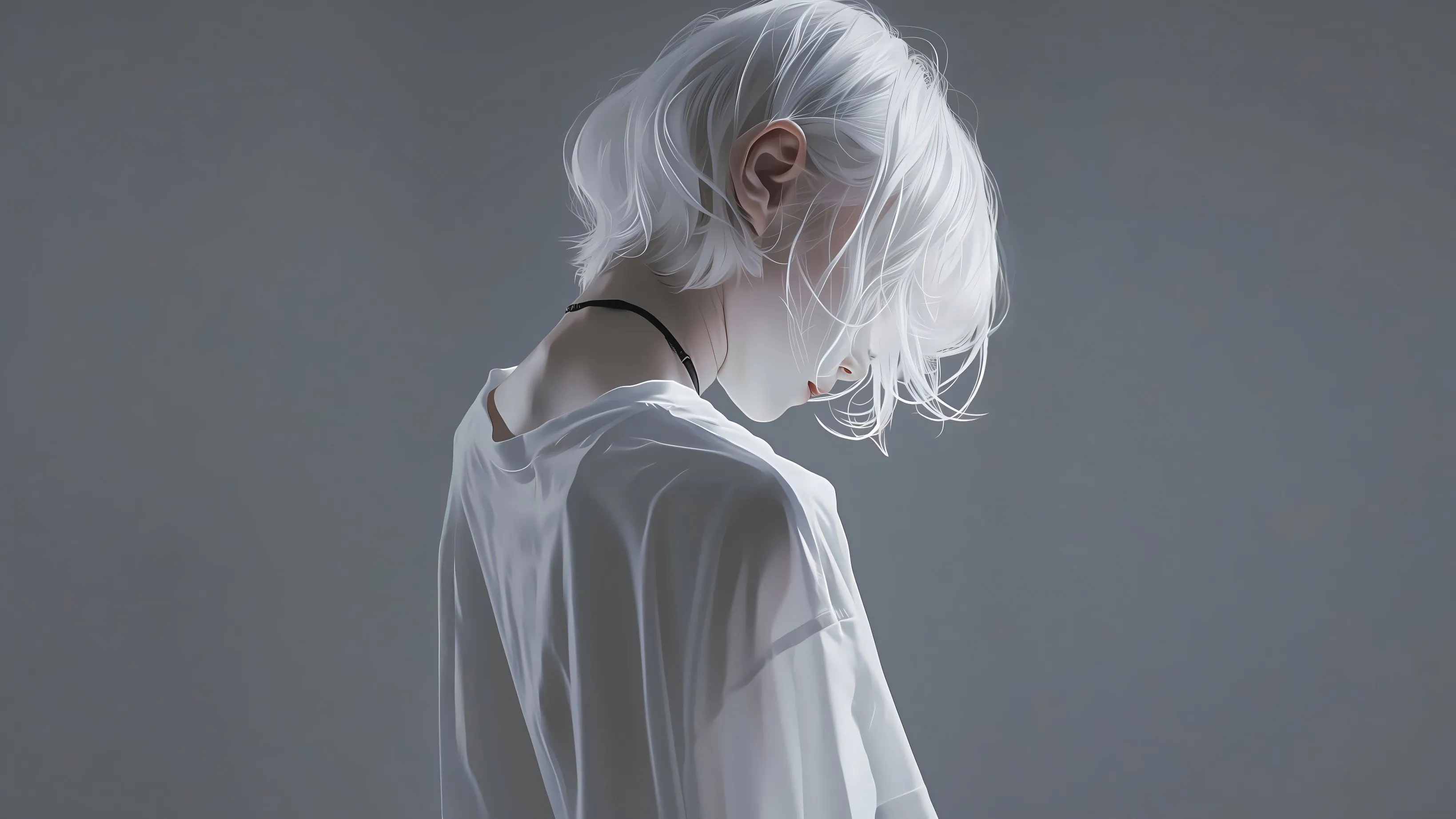 动漫 二次元 红唇白发少女 壁纸预览