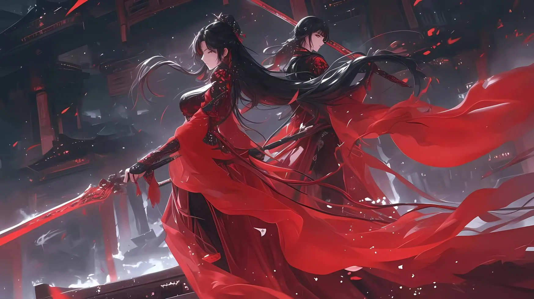 动漫 红衣武侠风 ai绘画 壁纸预览