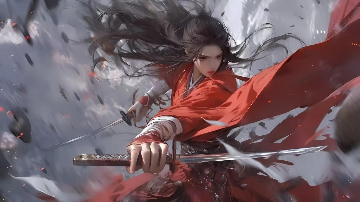动漫 红衣武侠风 ai绘画 壁纸预览