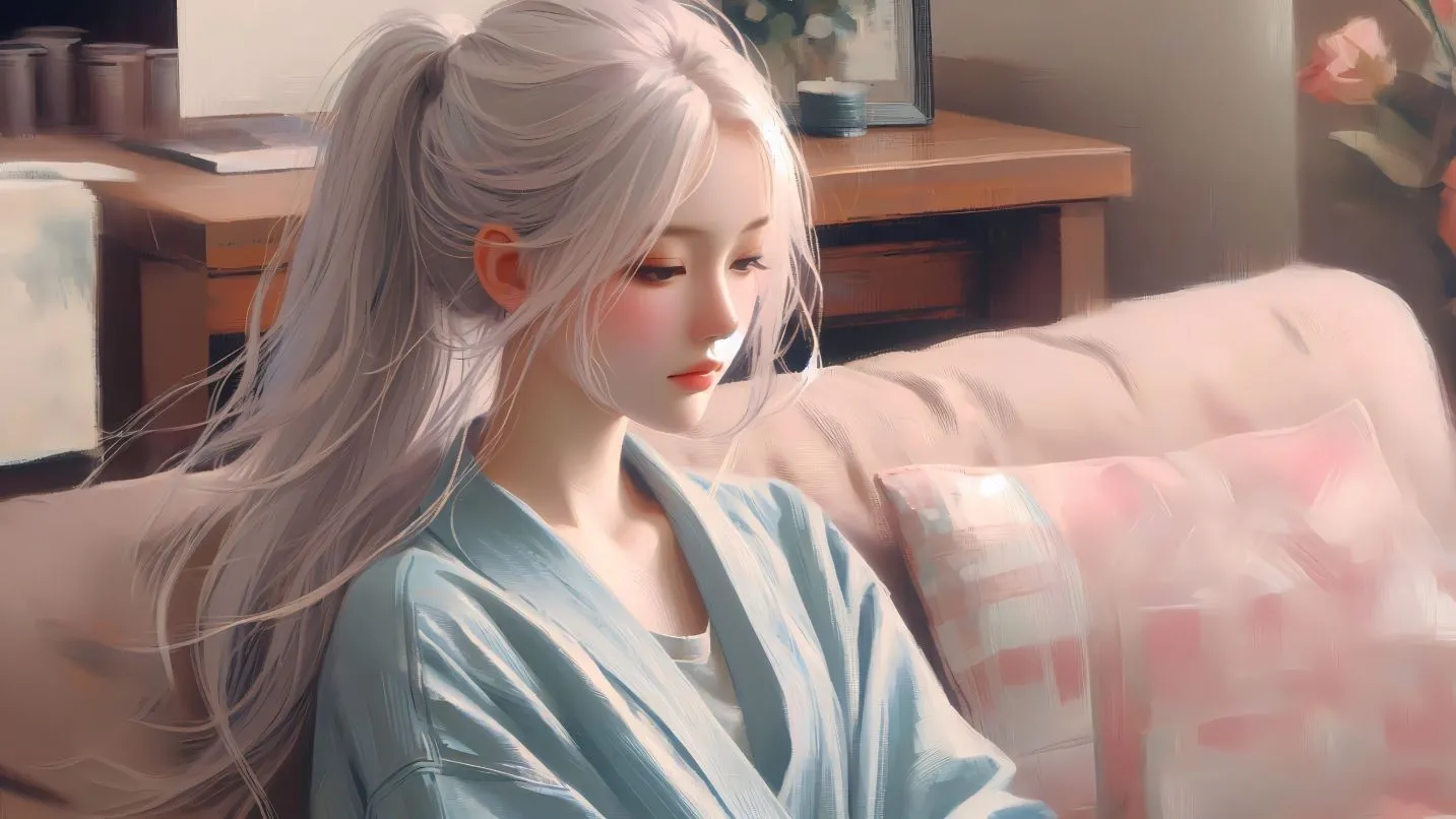 动漫 粉丝高马尾少女 ai绘画 壁纸预览
