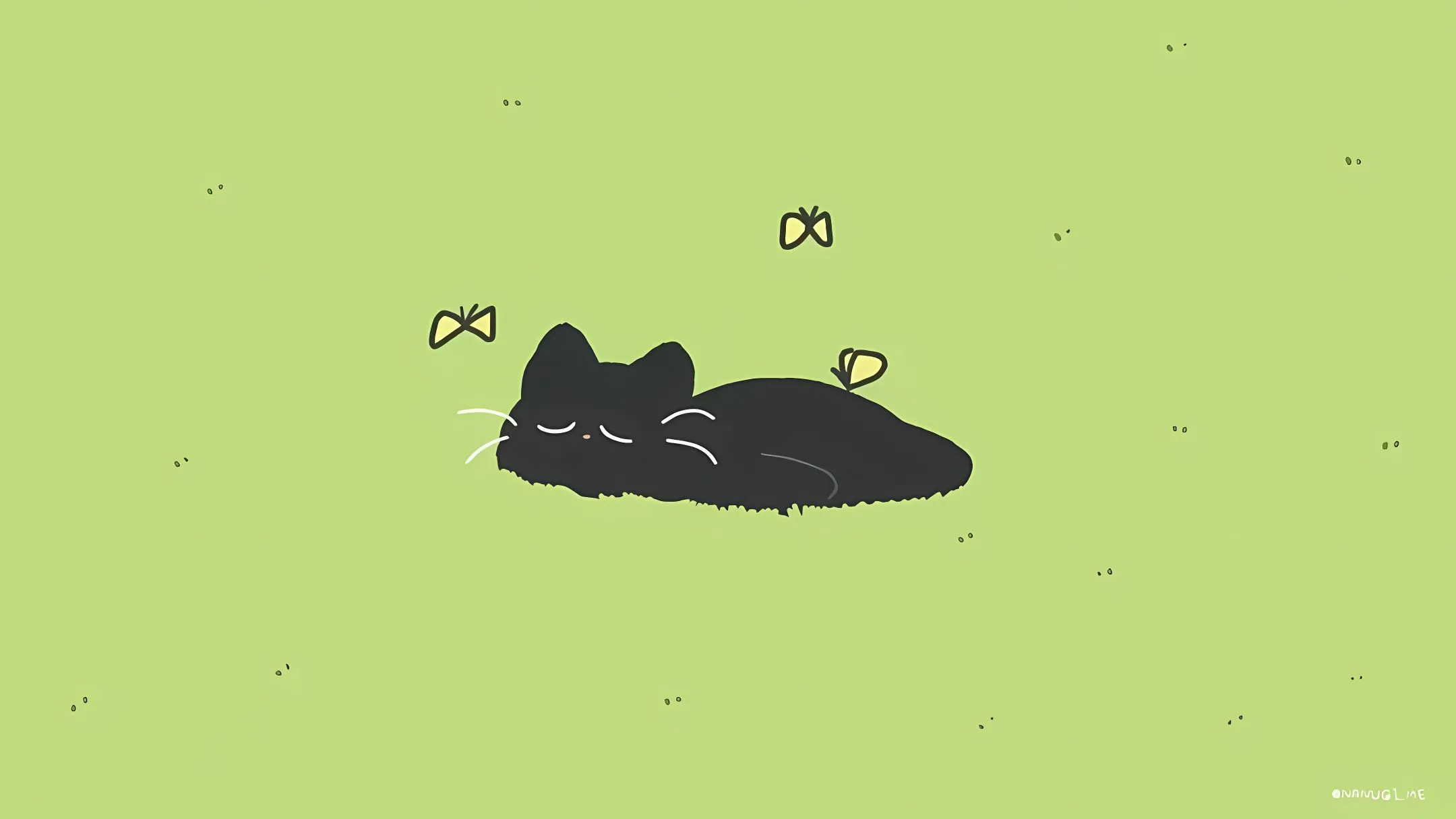 动漫 绿色 猫咪 治愈 壁纸预览