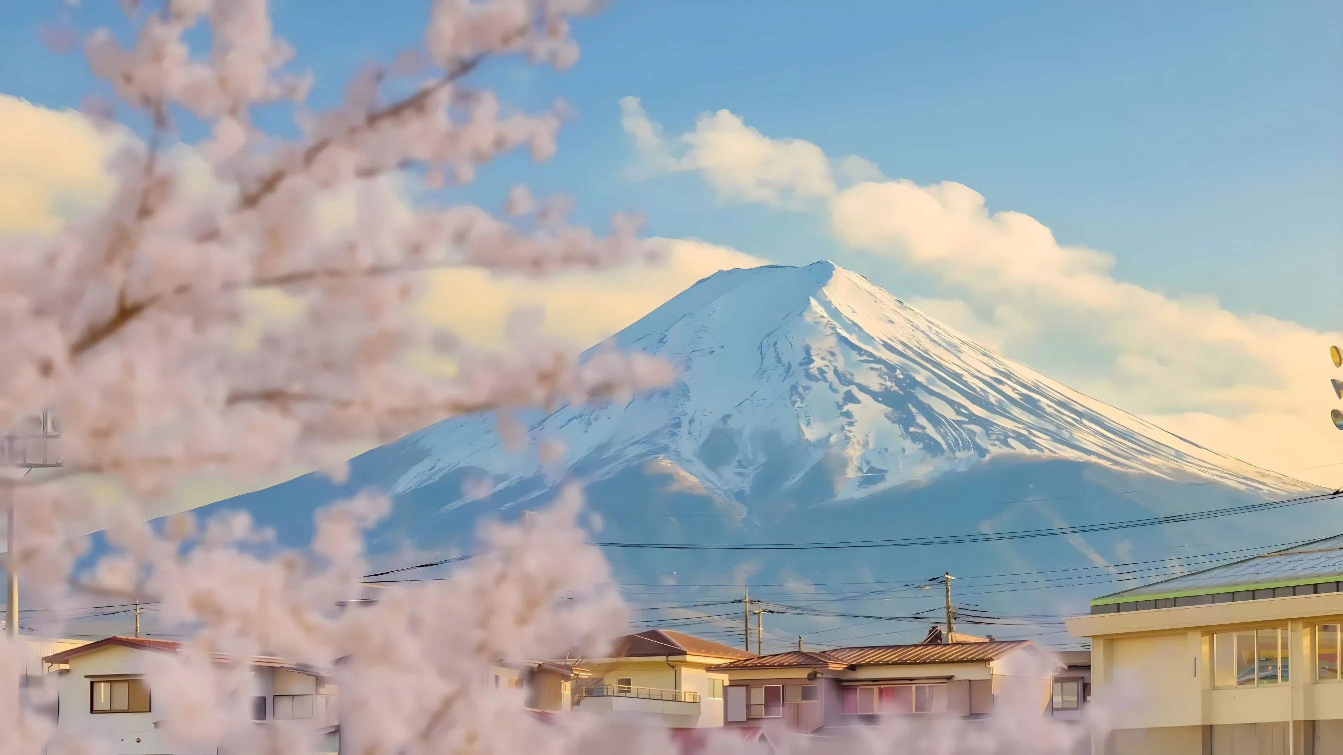 插画 治愈 唯美 樱花 富士山 壁纸预览