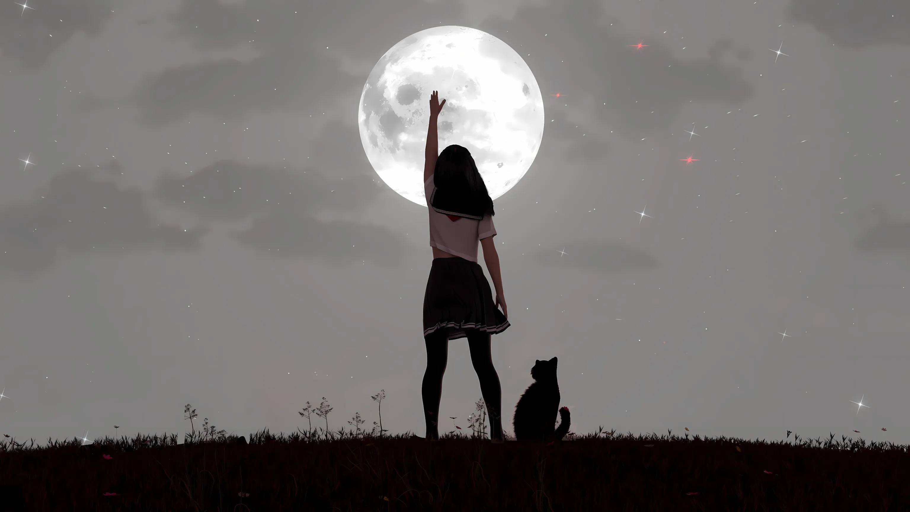 动漫 月球少女 猫咪 壁纸预览
