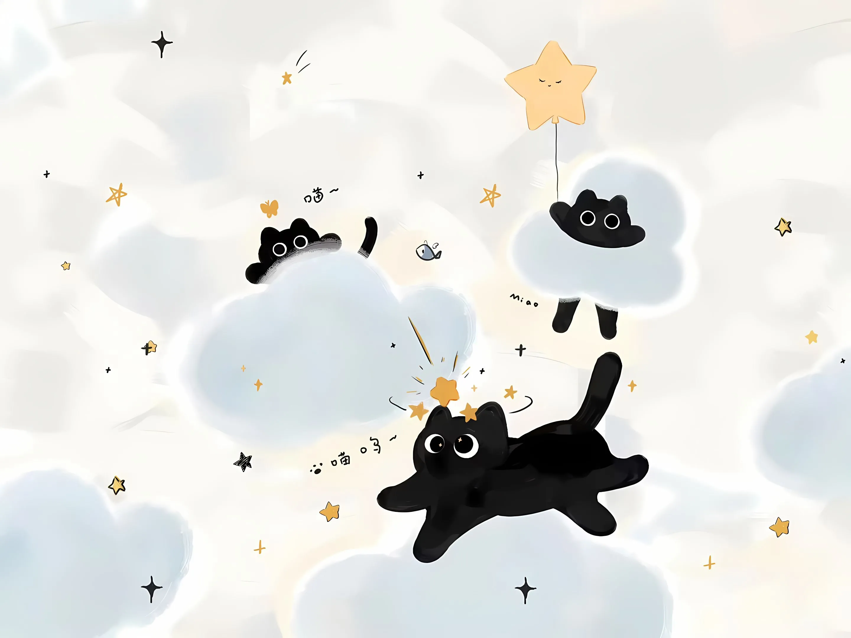 卡通 小猫 可爱 绘画 壁纸预览