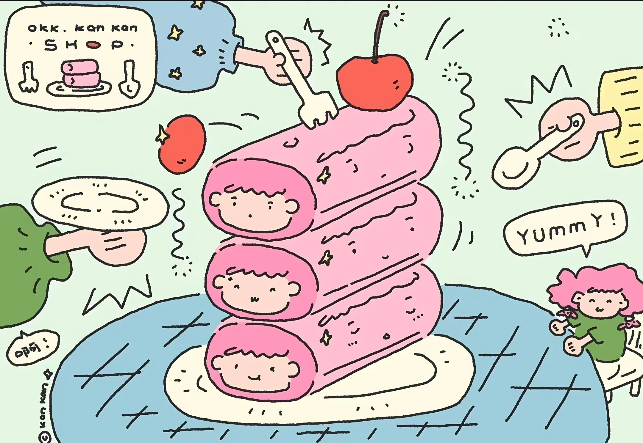 插画 美食 卡通 粉色 壁纸预览