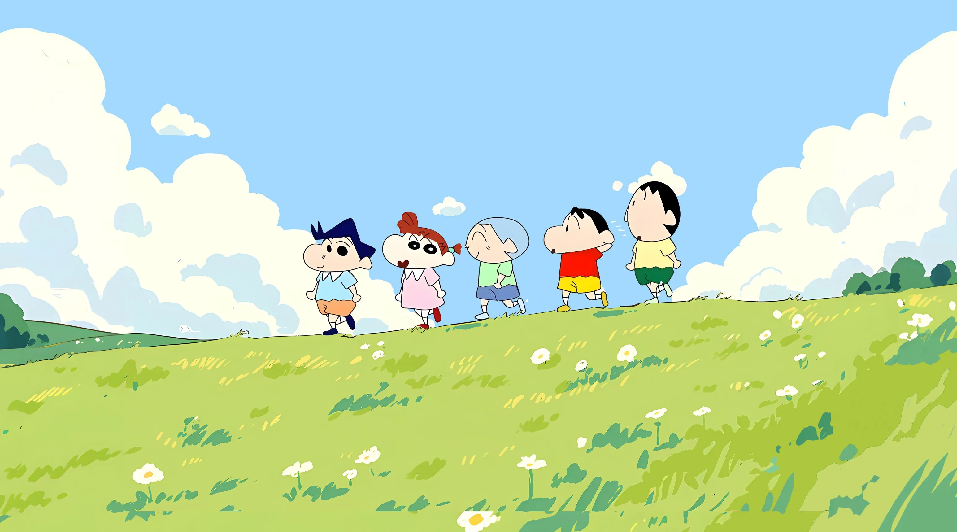 动漫 蜡笔小新 蓝天白云 草地 治愈 壁纸预览