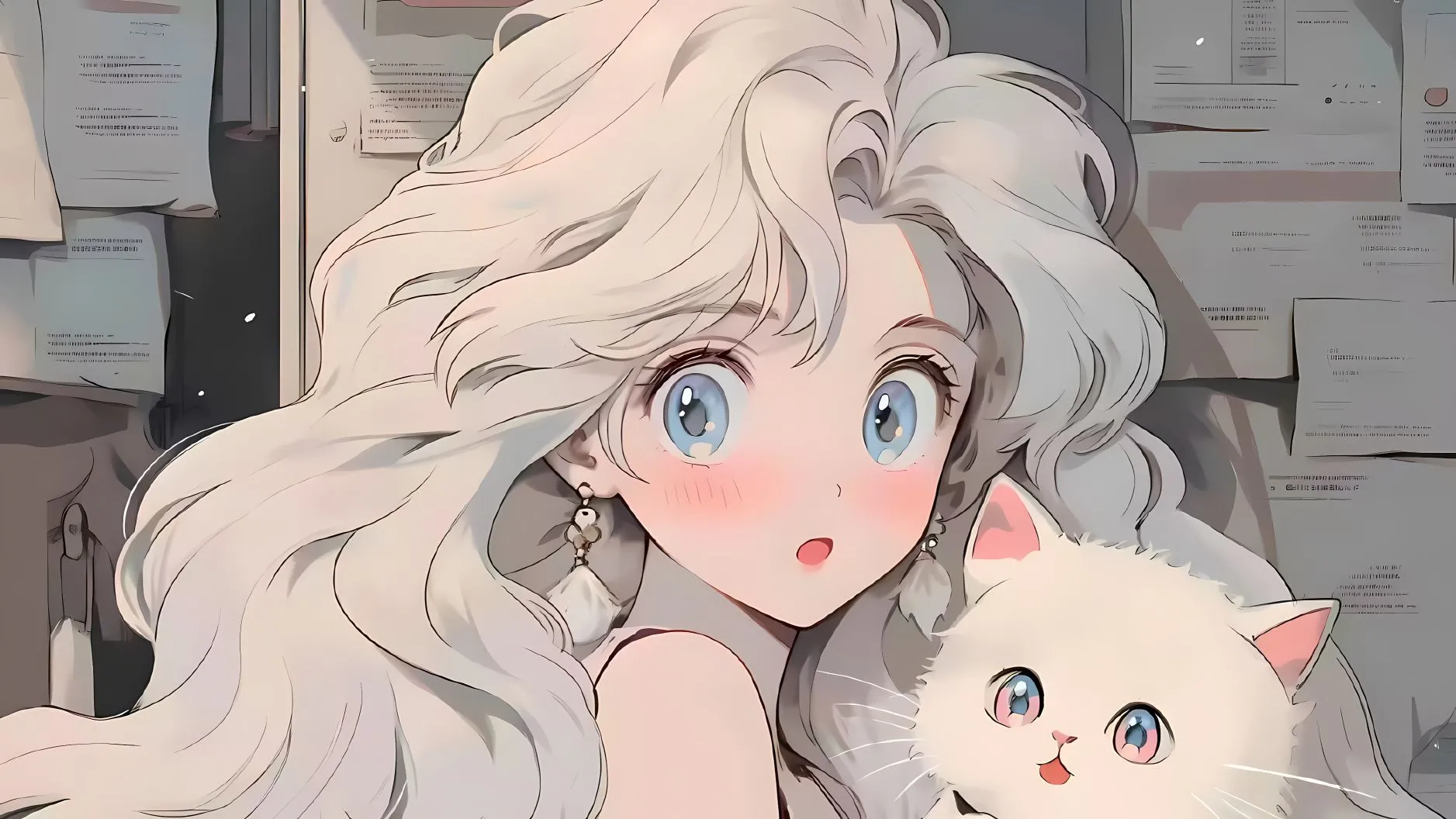 可爱 可爱女孩与可爱猫咪 卡通 唯美 壁纸预览