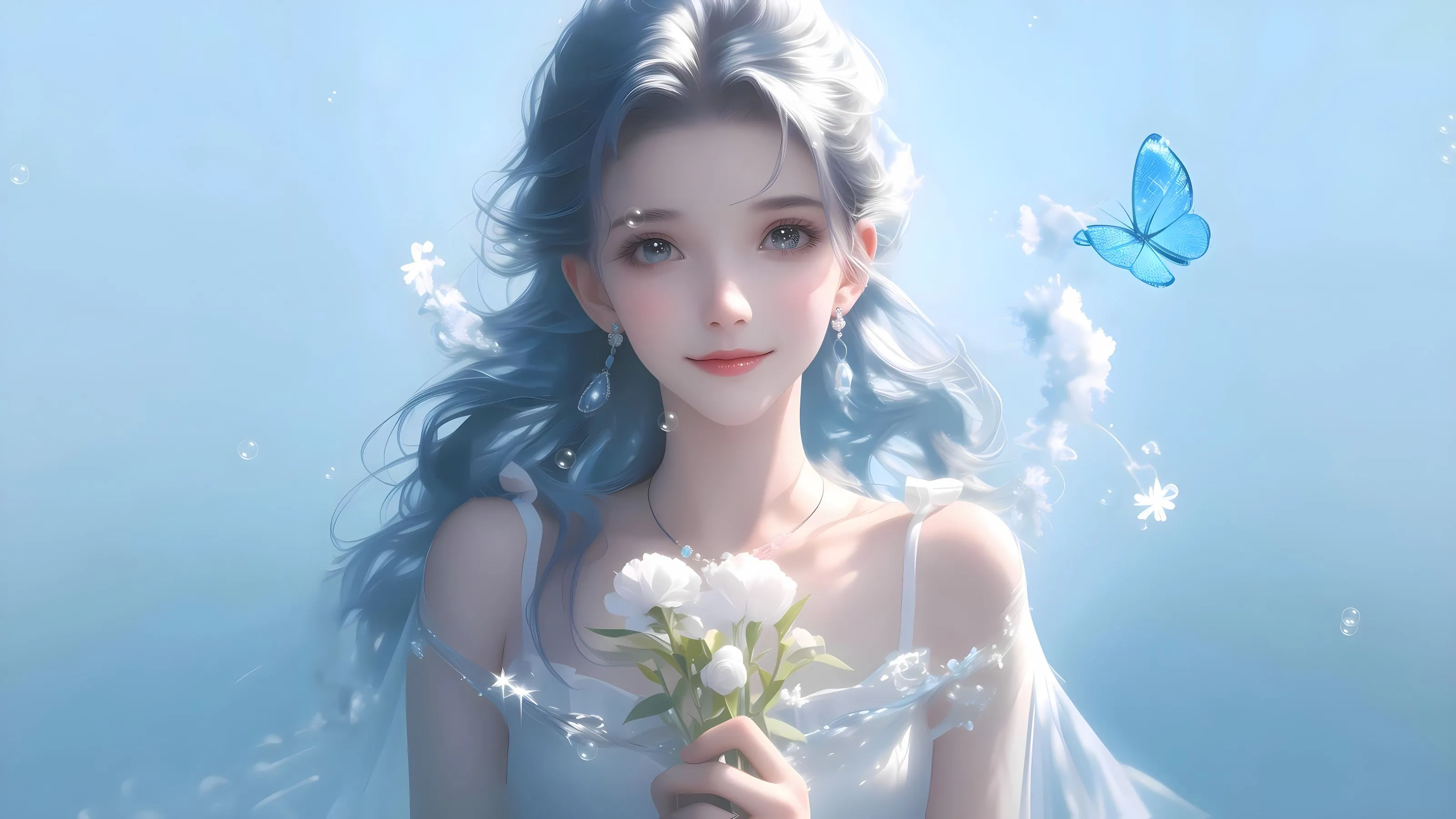 动漫 动漫少女 梦幻 手捧鲜花的美女 小仙女 壁纸预览