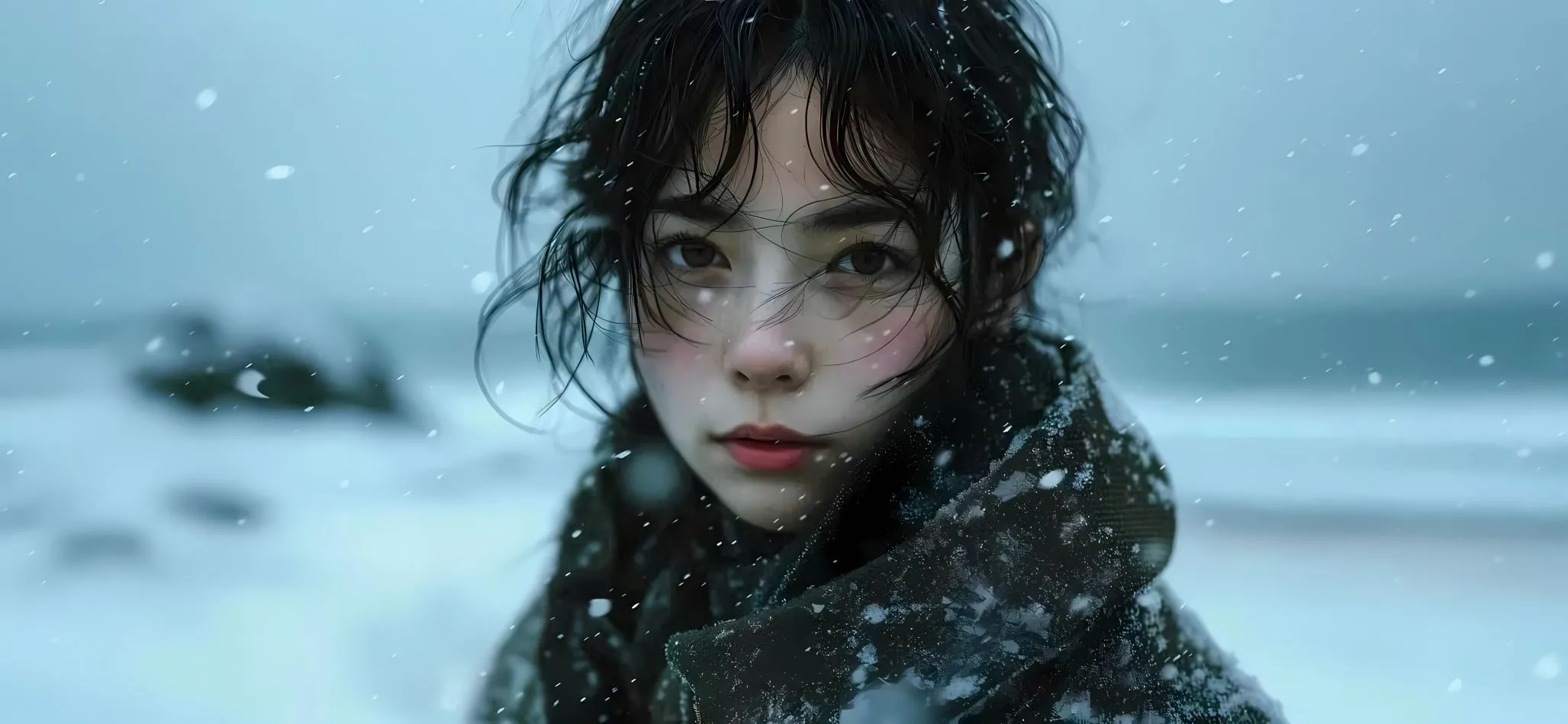 美女 氛围感写真 雪中少女 壁纸预览