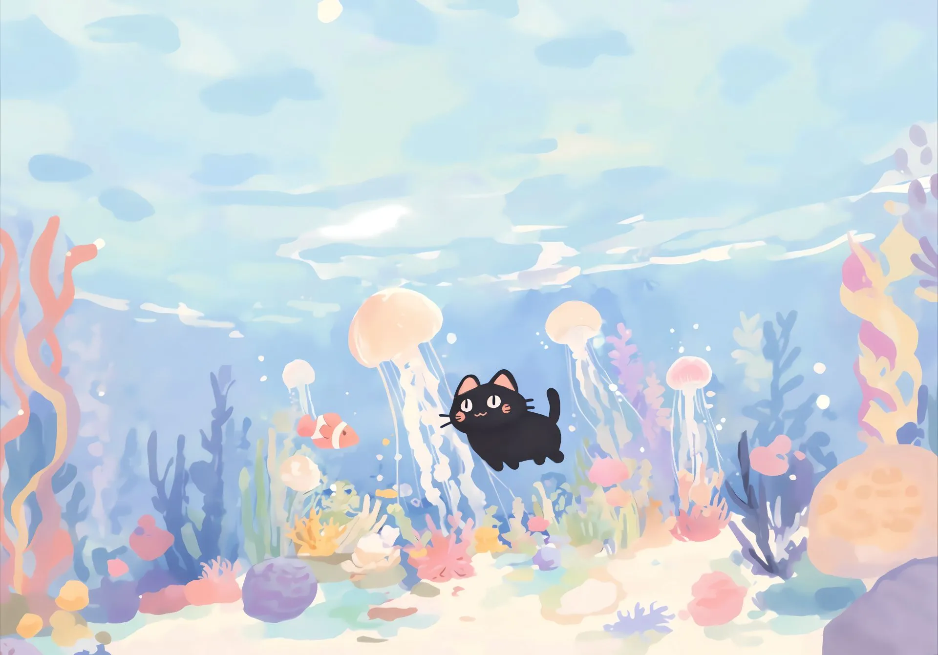 插画 猫猫 海洋 梦幻 壁纸预览