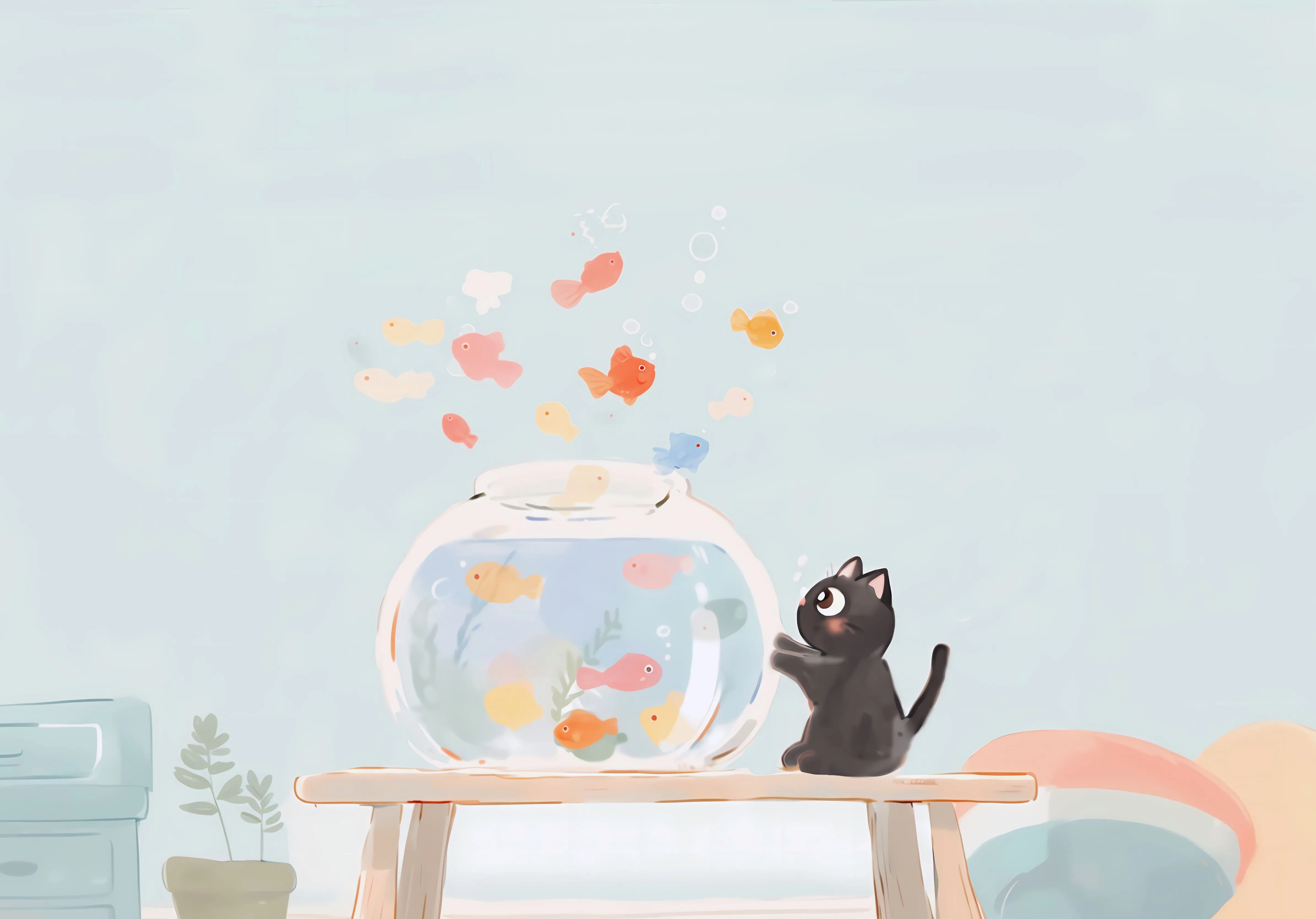 插画 猫猫 可爱 治愈 壁纸预览