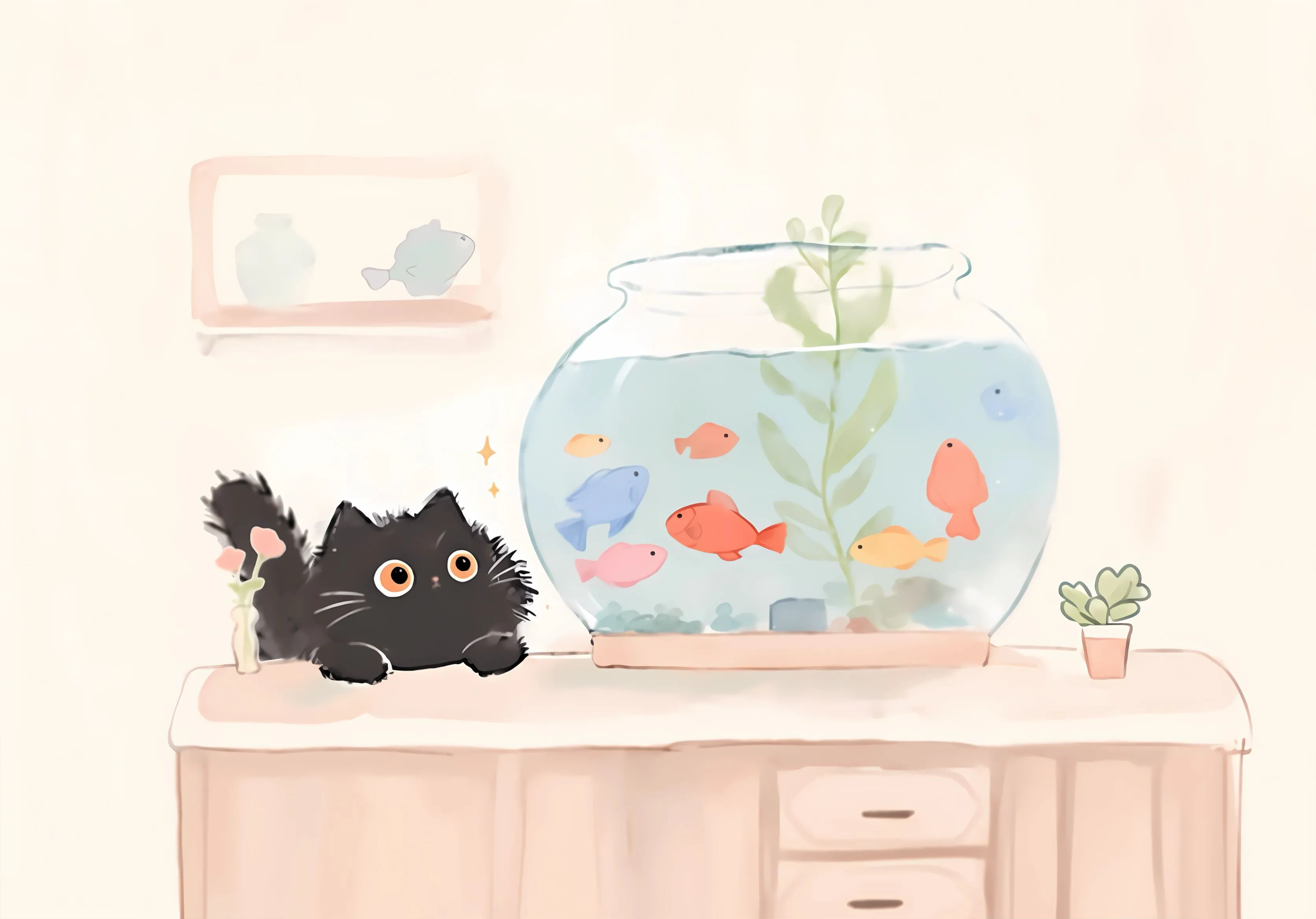 插画 猫猫 可爱 治愈 壁纸预览