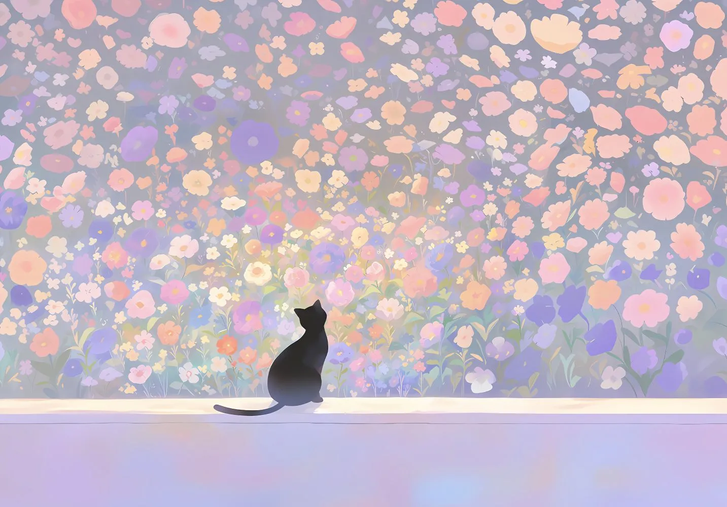 插画 可爱 紫色系 小猫 壁纸预览