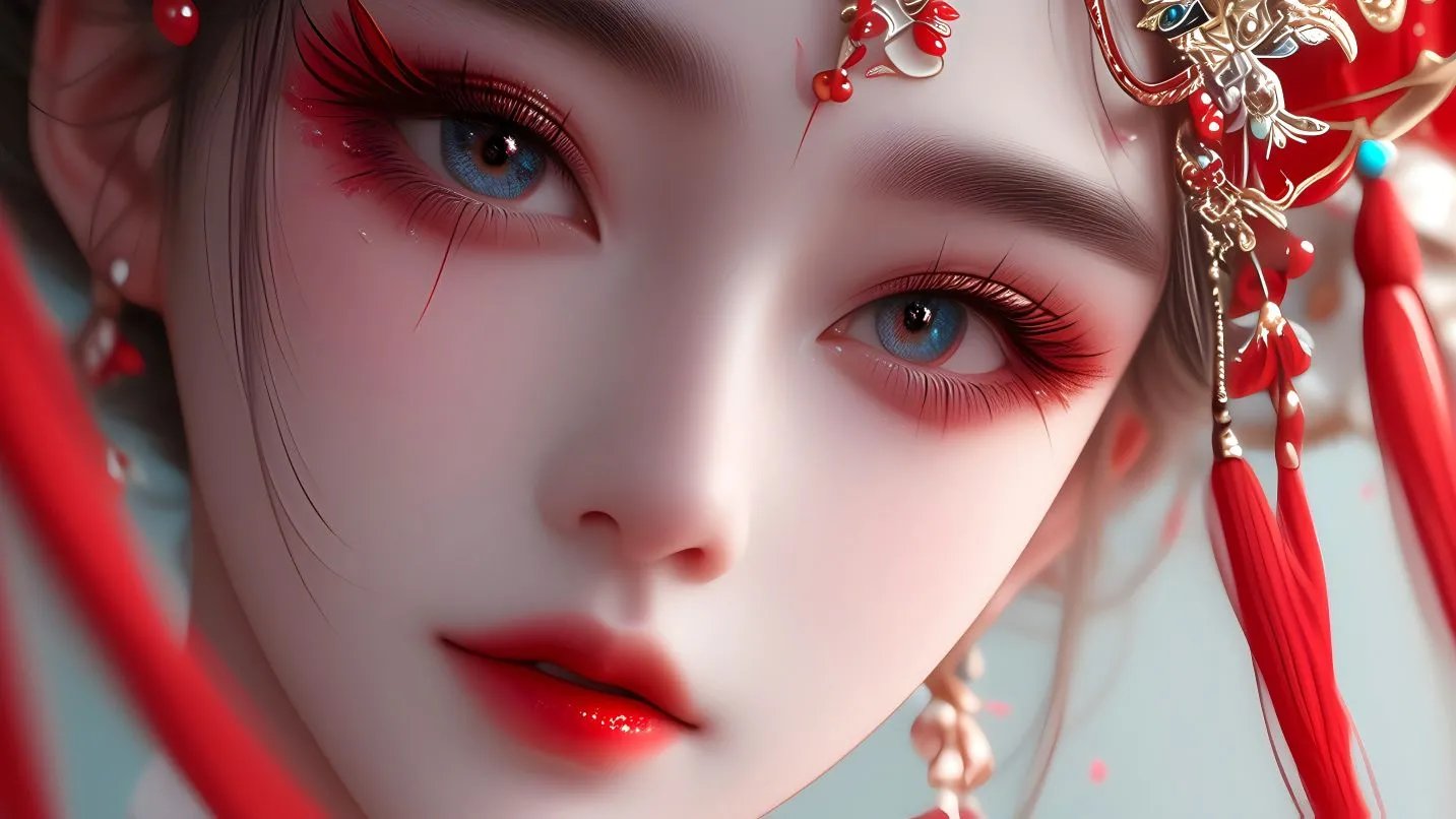 动漫 ai绘画 红妆 国风少女 壁纸预览