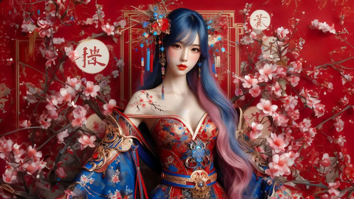 动漫 ai绘画 国风潮流 国风少女 红妆 壁纸预览