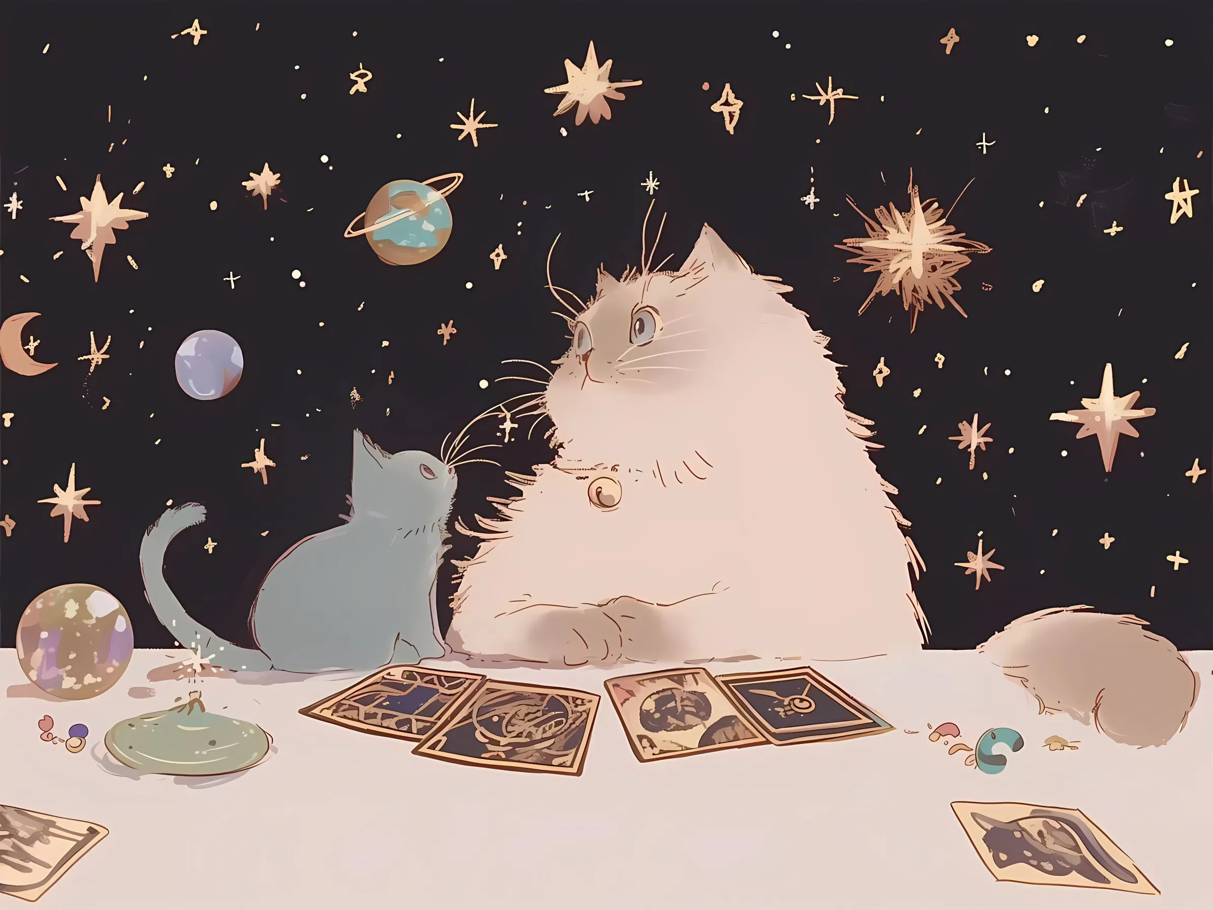 动漫 猫咪 星星 塔罗牌 壁纸预览