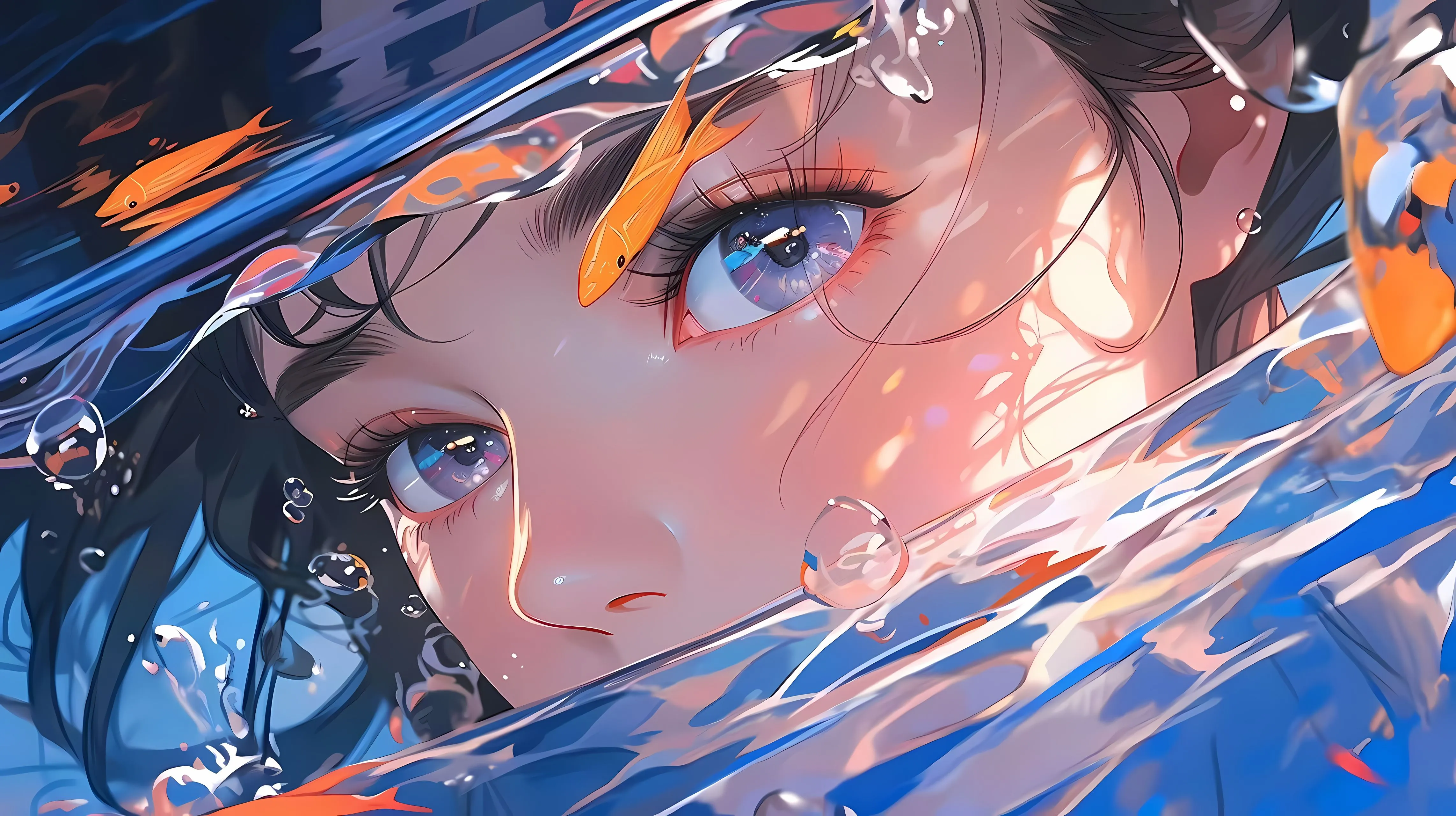 动漫 水中少女 鱼 治愈 壁纸预览