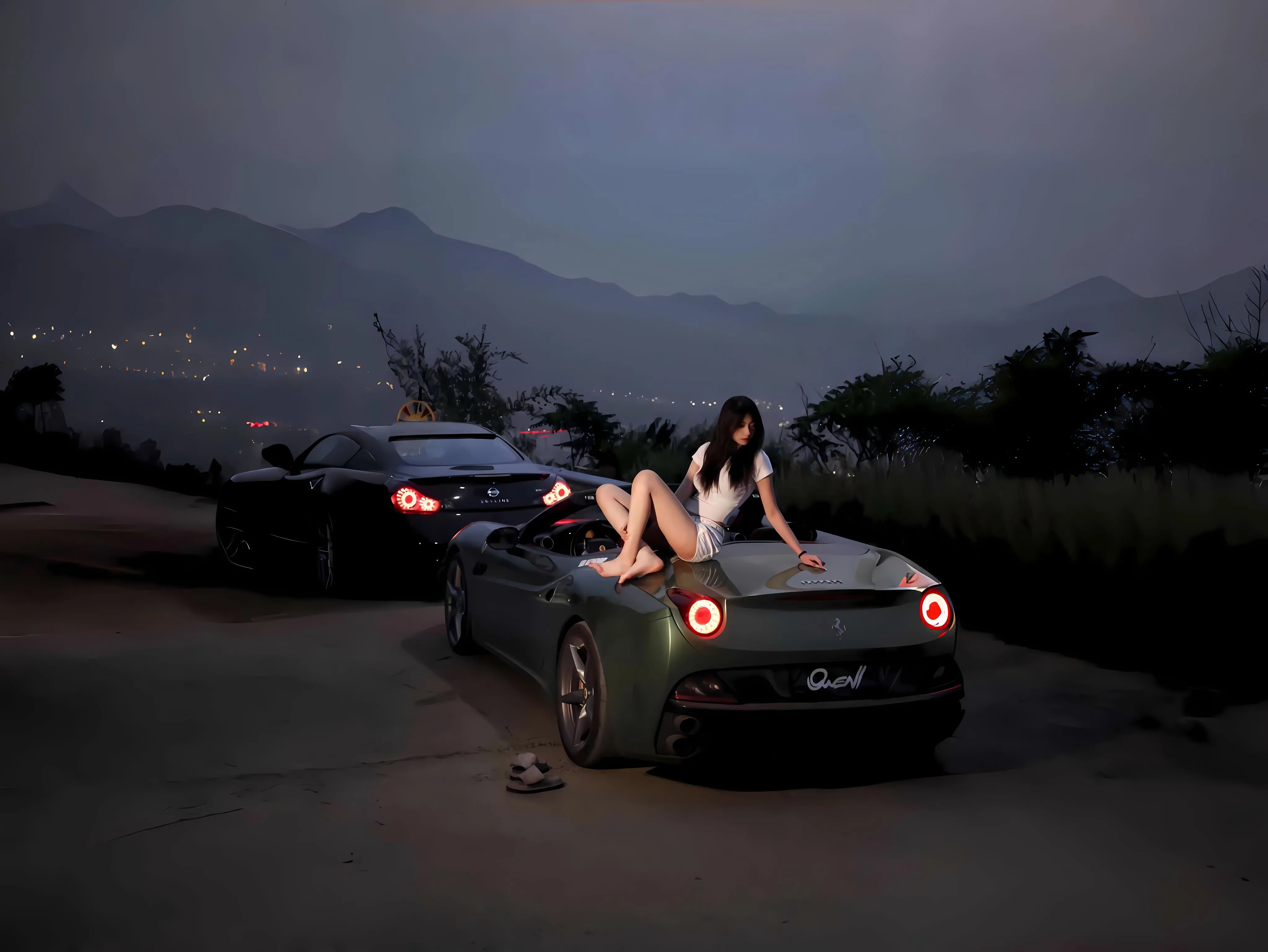 美女 汽车 夜晚 壁纸预览
