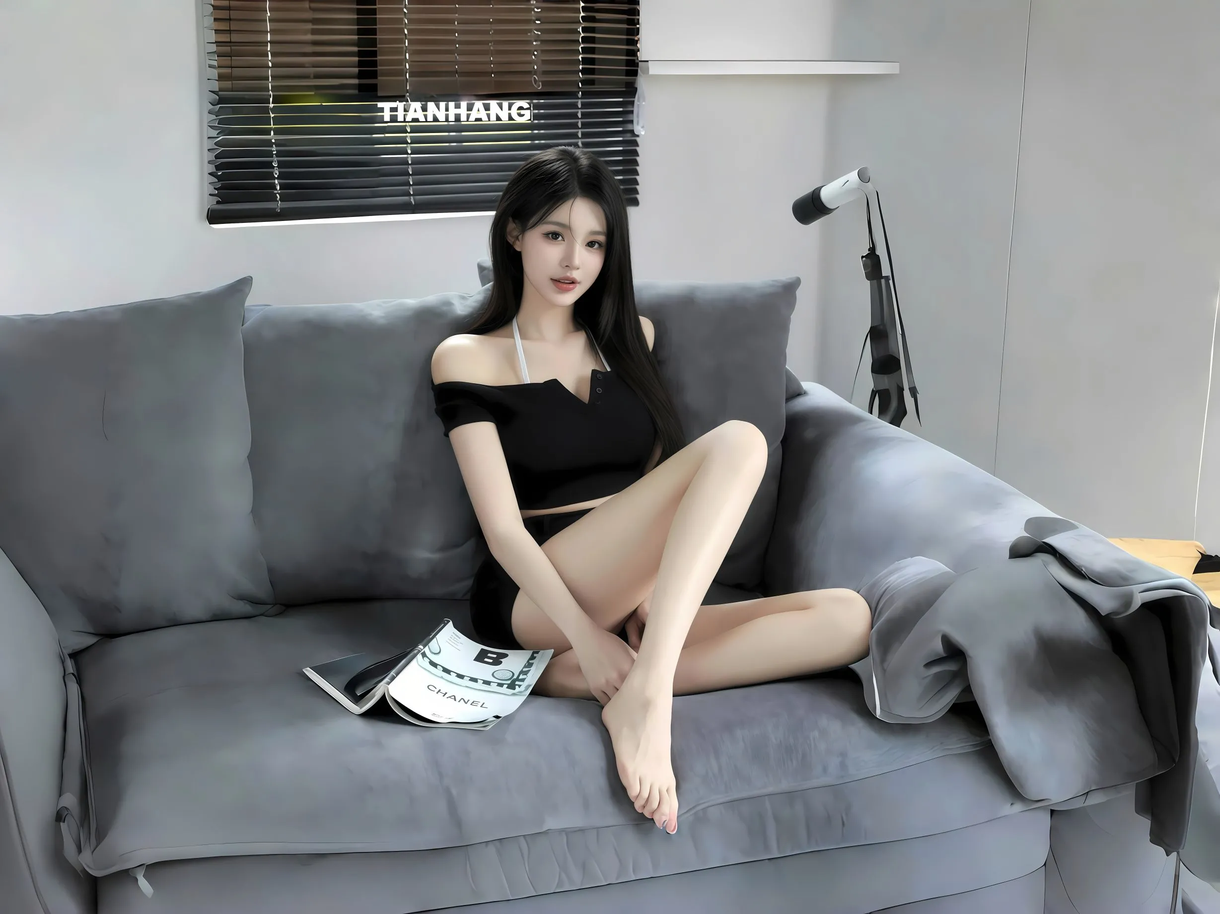 美女 唯美 沙发 大长腿 壁纸预览
