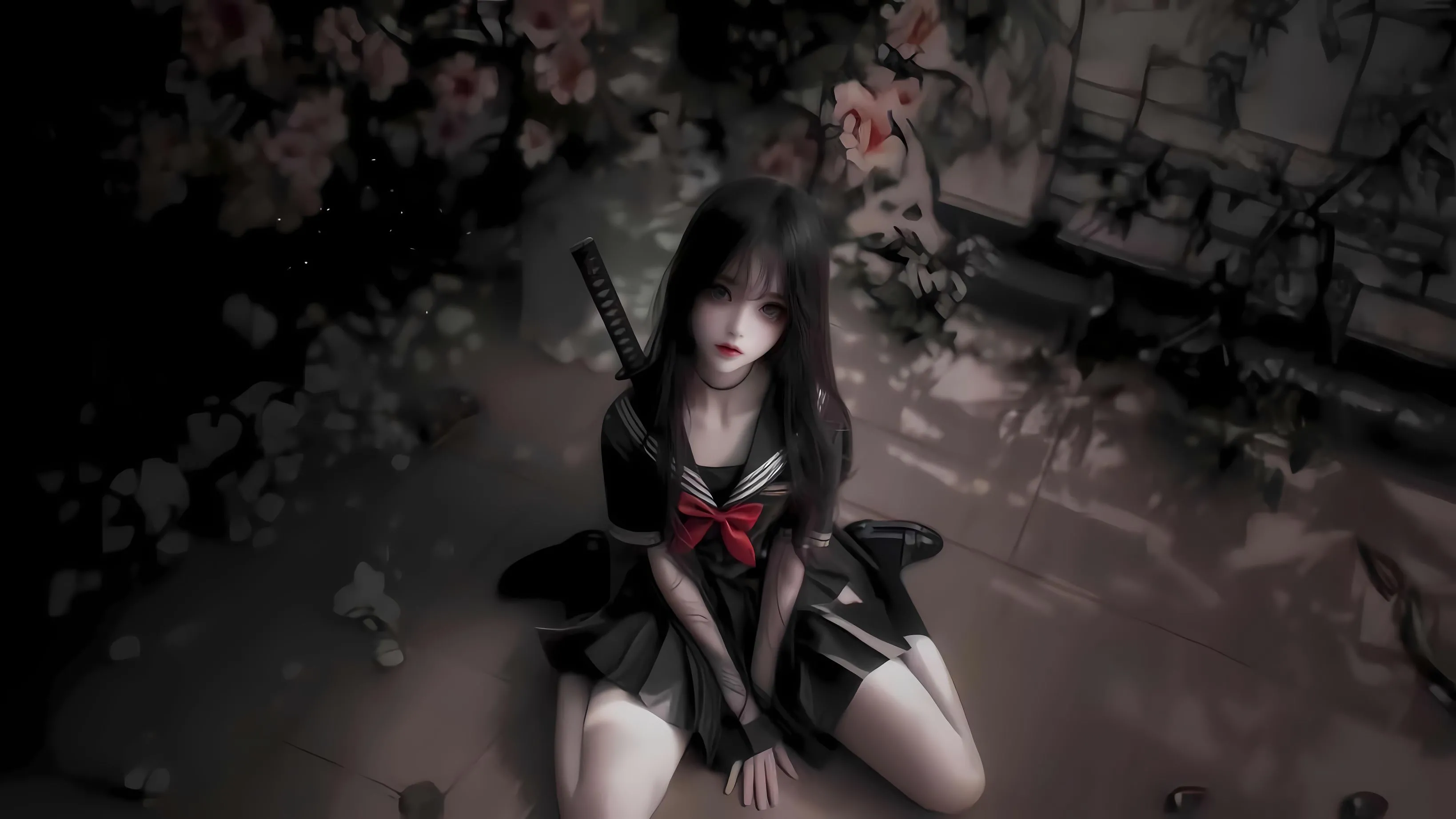 美女 暗黑系 制服少女 校园 壁纸预览