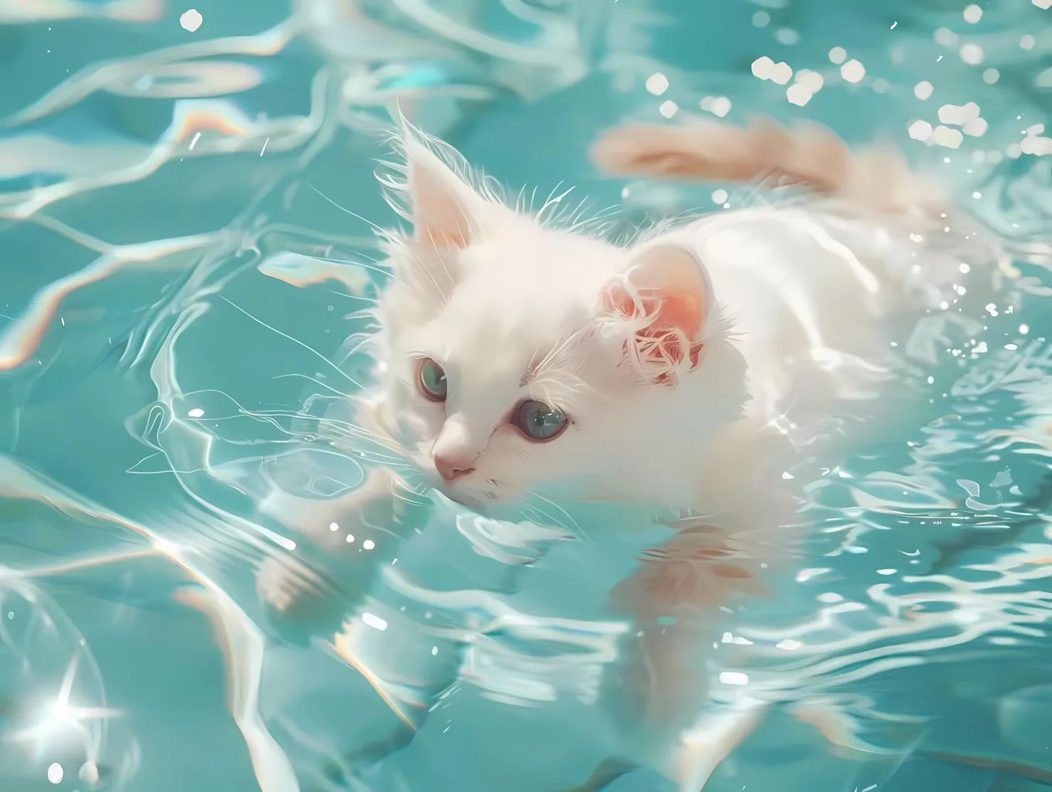 可爱 猫咪 水中倒影 动物 壁纸预览
