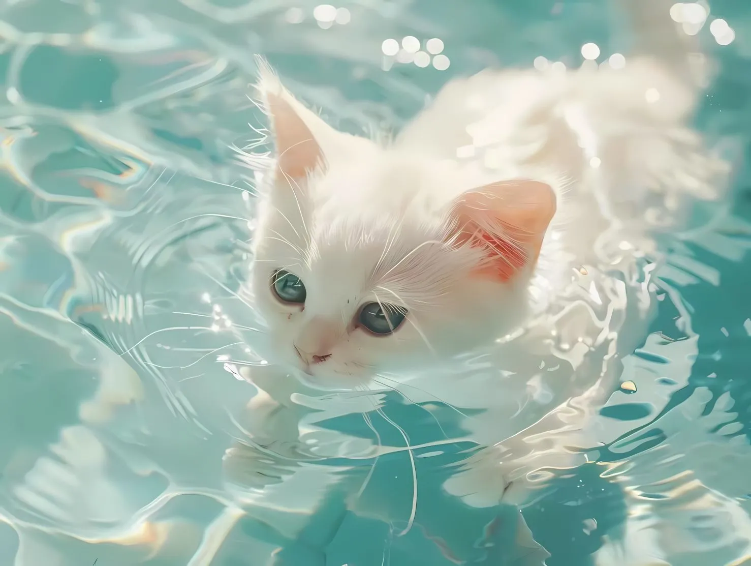可爱 猫咪 水中倒影 动物 壁纸预览