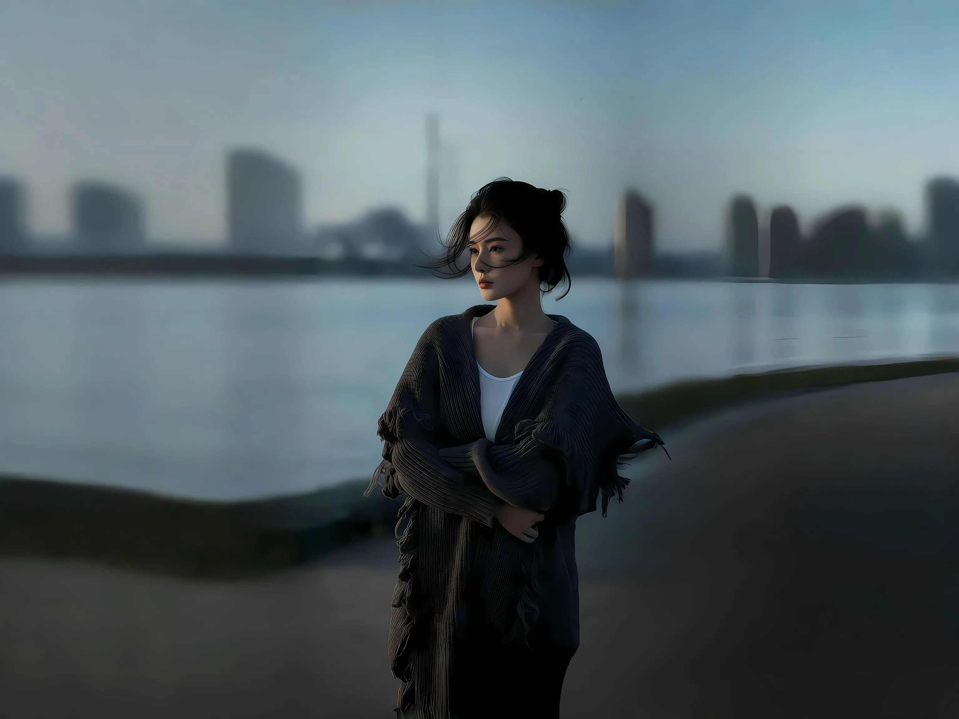 美女 唯美 氛围 海边少女 壁纸预览