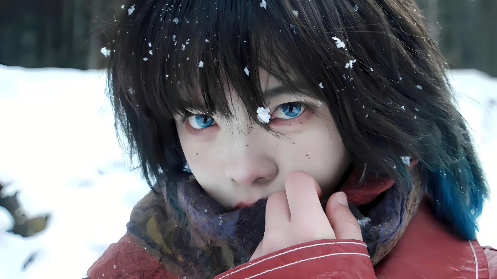 帅哥 雪中少年 蓝眸 壁纸预览