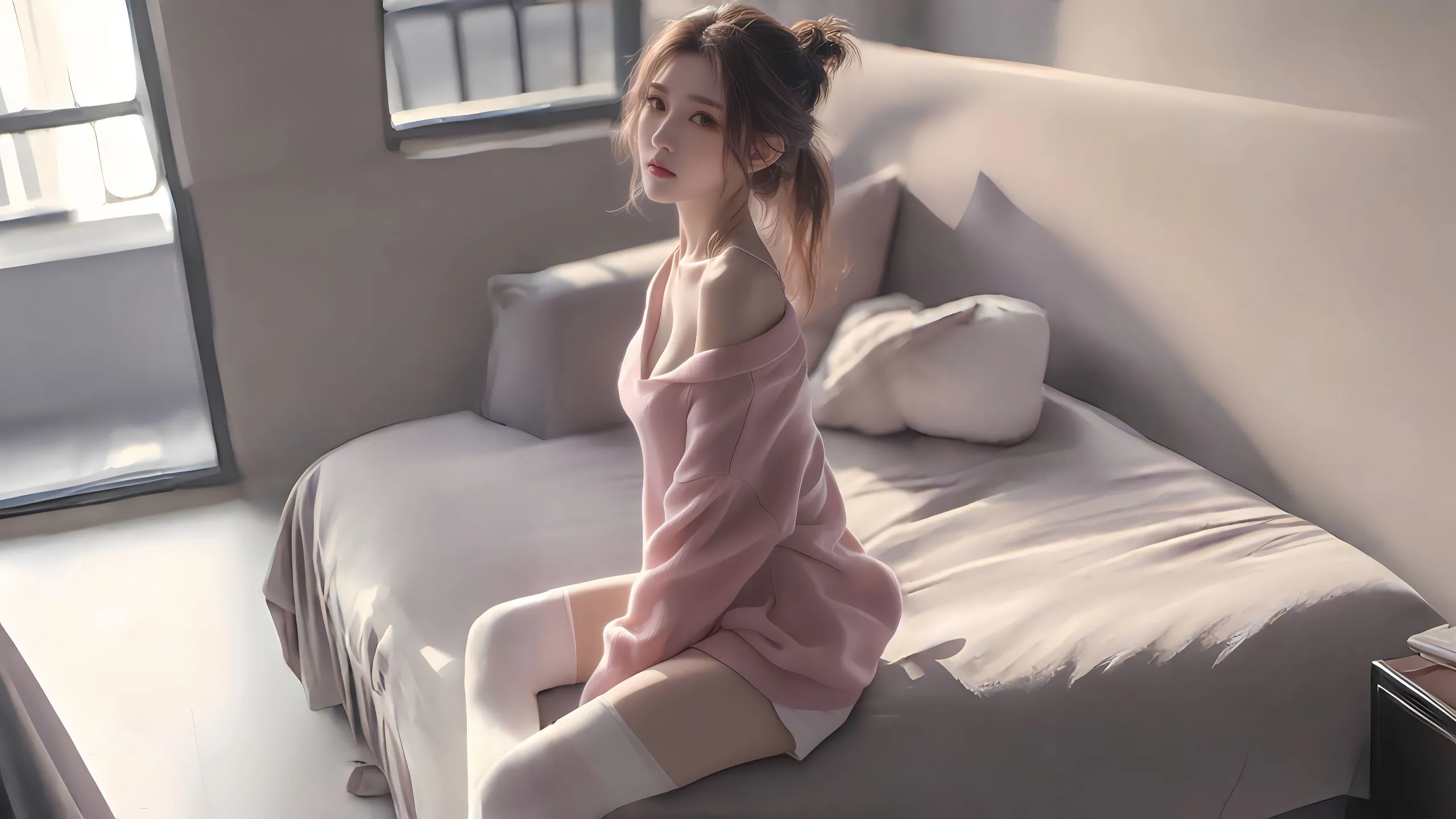 美女 白丝袜 性感 高颜值 清冷美女 壁纸预览