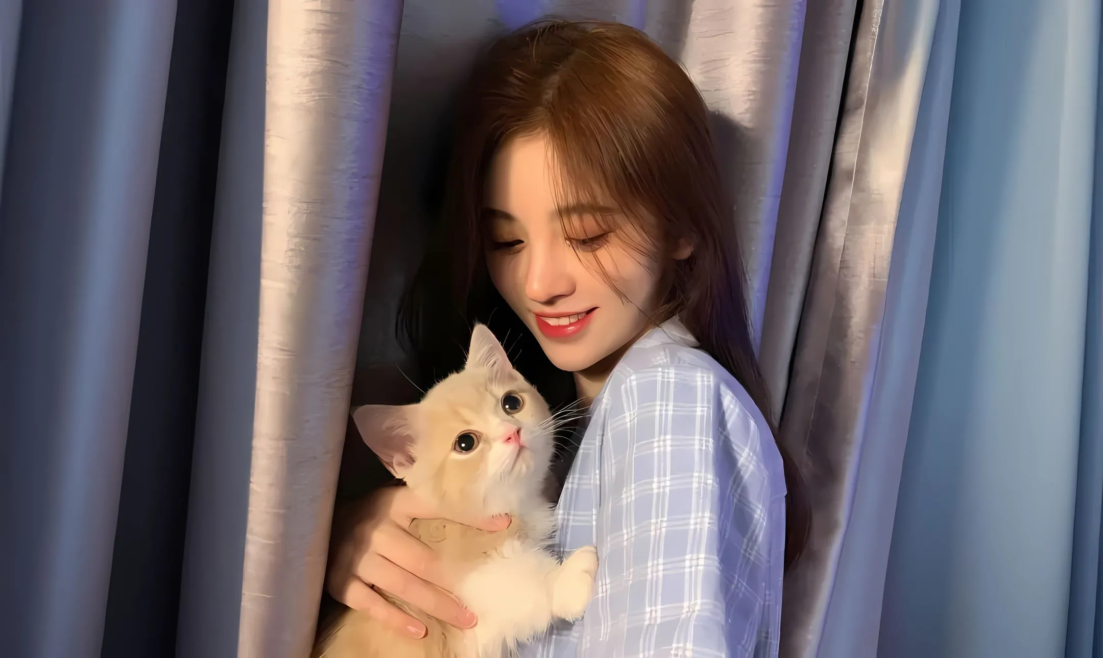 美女 唯美 氛围 猫咪 壁纸预览