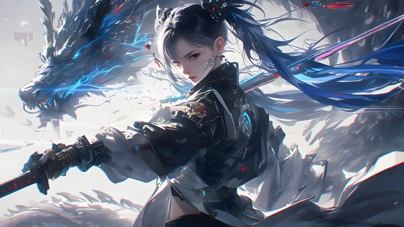 动漫 动漫少女 赛博朋克 女剑士 壁纸预览