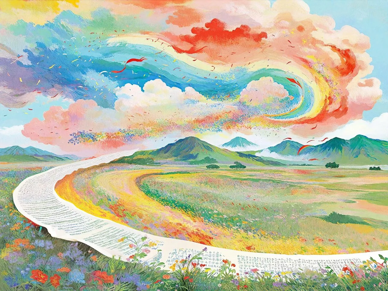 插画 彩虹平原 治愈 壁纸预览