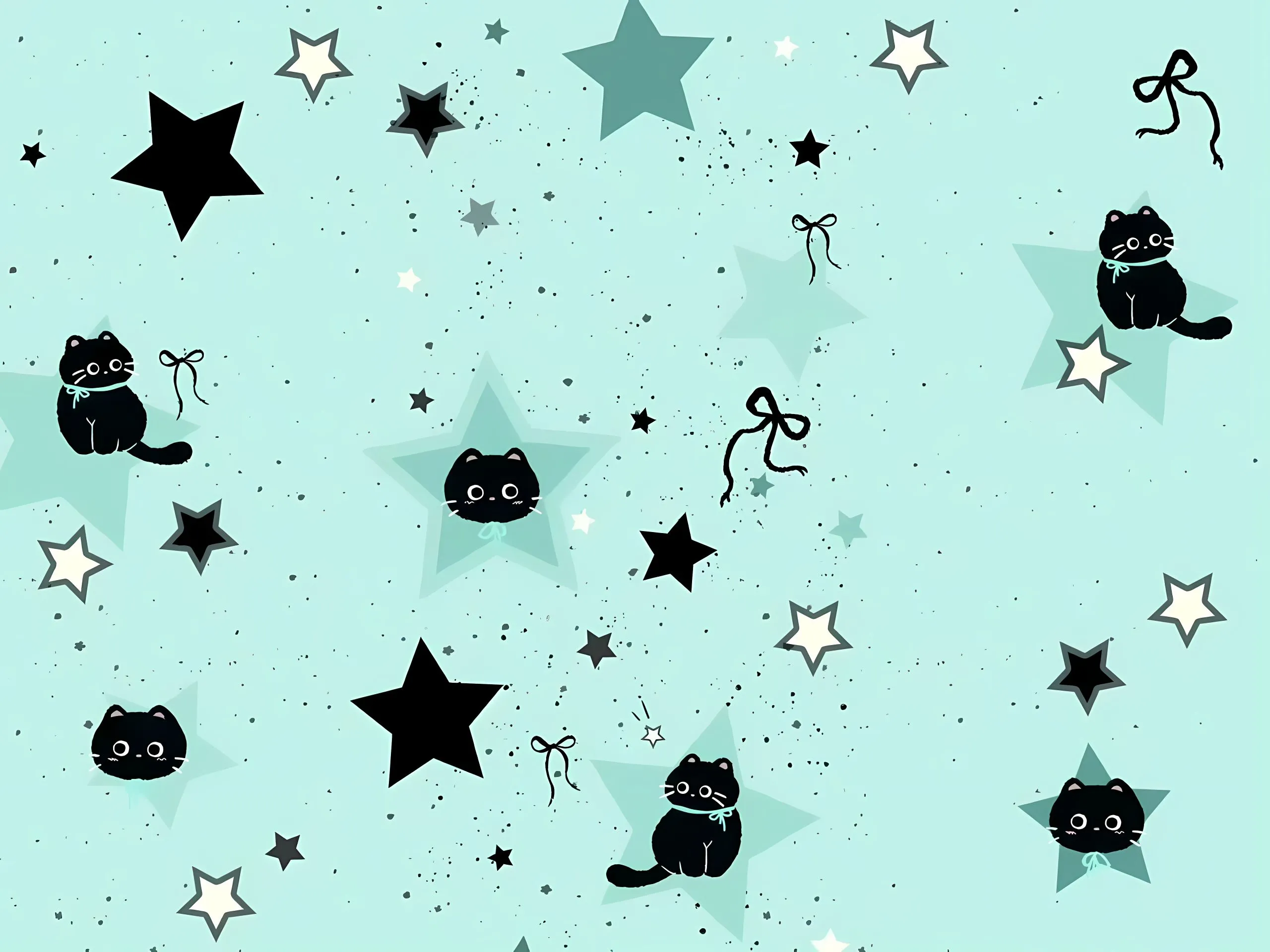 可爱 平铺 猫猫 绿色 壁纸预览