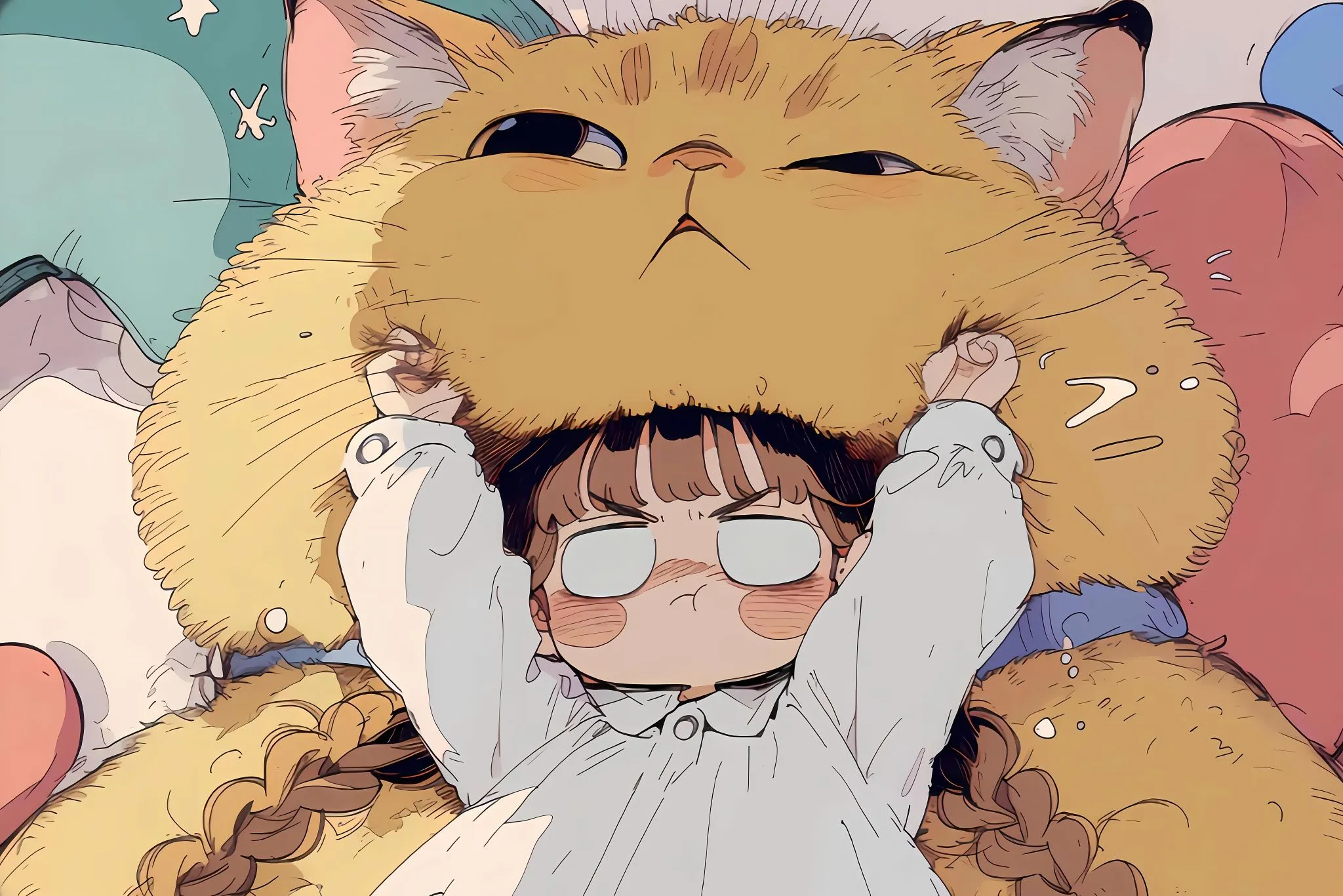 动漫 可爱女孩与可爱猫咪 卡通 壁纸预览